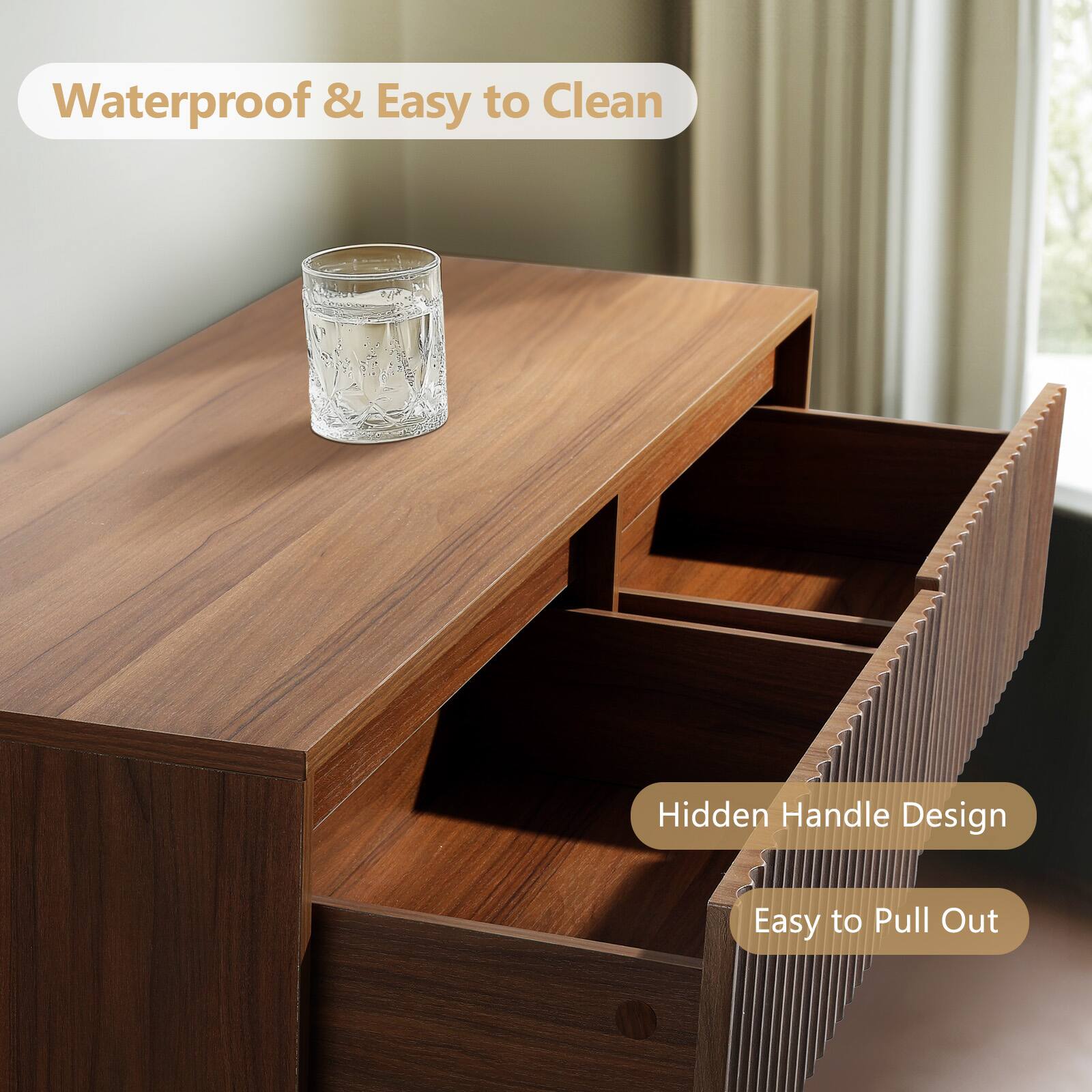 Waterproof & Easy to Clean  
Hidden Handle Design  
Easy to Pull Out