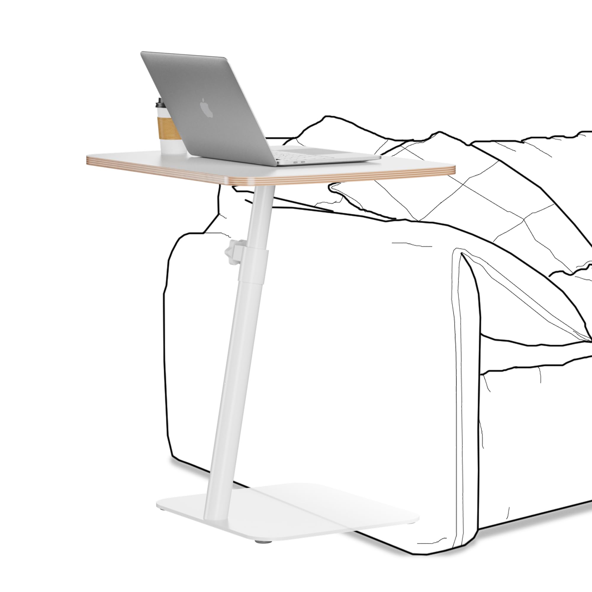 Alt View 6. Fabibe - Height Adjustable End Table - Small Couch Side For Spaces Modern C Shaped Bedside That Slide Under White Wood - Black.