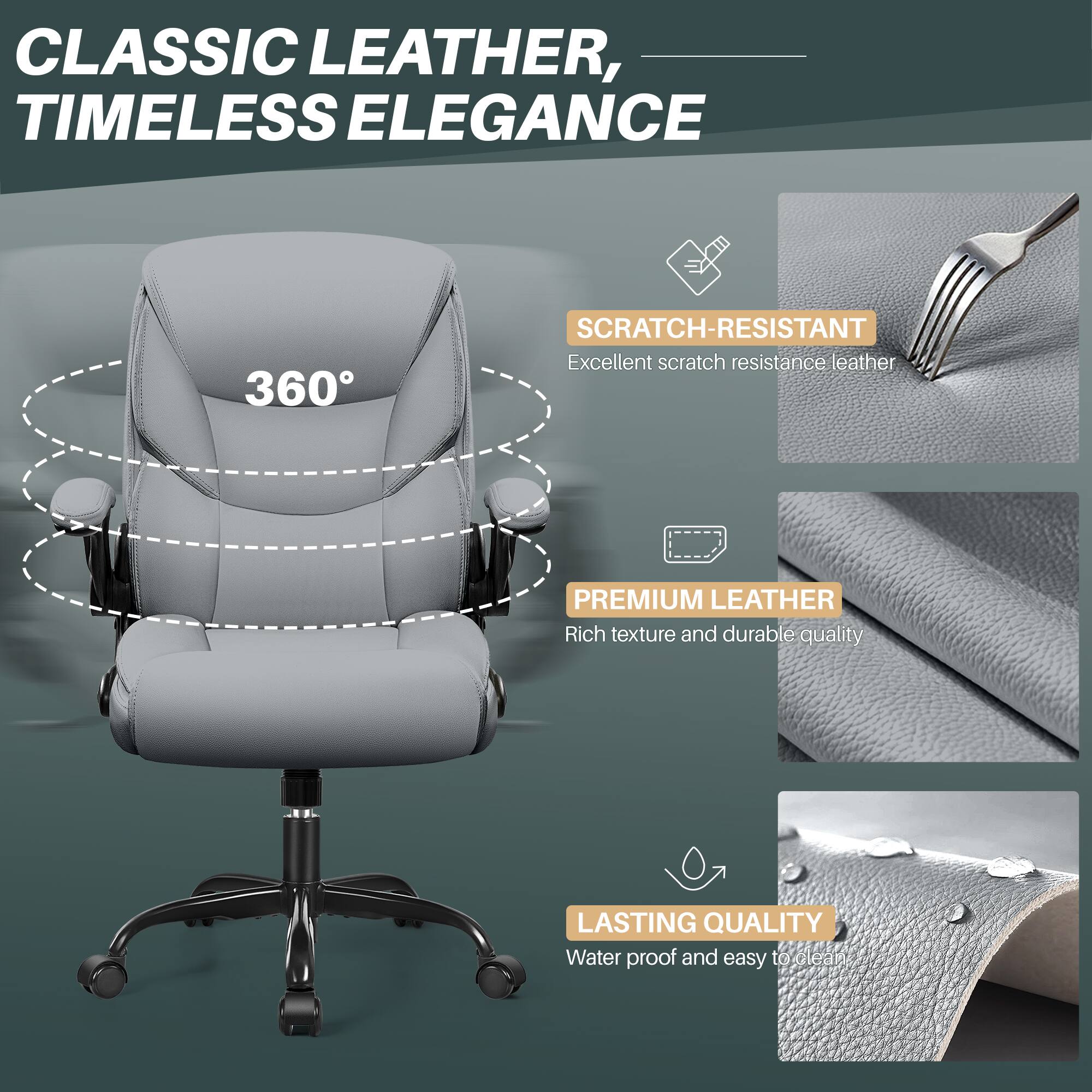 CLASSIC LEATHER, TIMELESS ELEGANCE

360°

SCRATCH-RESISTANT
Excellent scratch resistance leather

PREMIUM LEATHER
Rich texture and durable quality

LASTING QUALITY
Water proof and easy to clean