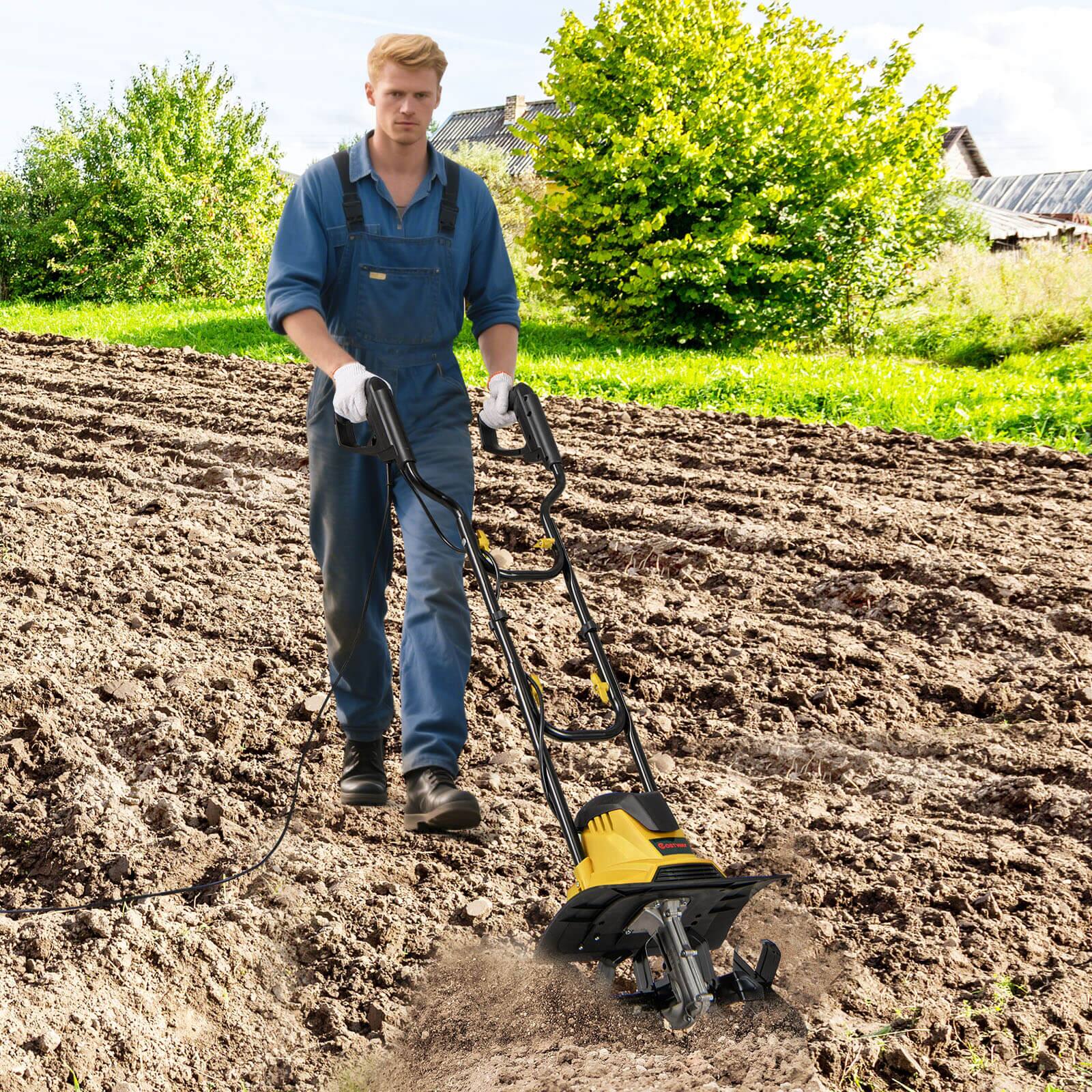 Alt View 3. Costway - Costway Corded Electric Tiller Cultivator, 10 Amp Powerful Foldable Garden Rototiller - Yellow.