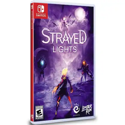 A Nintendo Switch game titled "Strayed Lights." Lights Strayed Lights Everyone 10+ ESRB. Limited Run Embers. - E10+ (Everyone 10+)