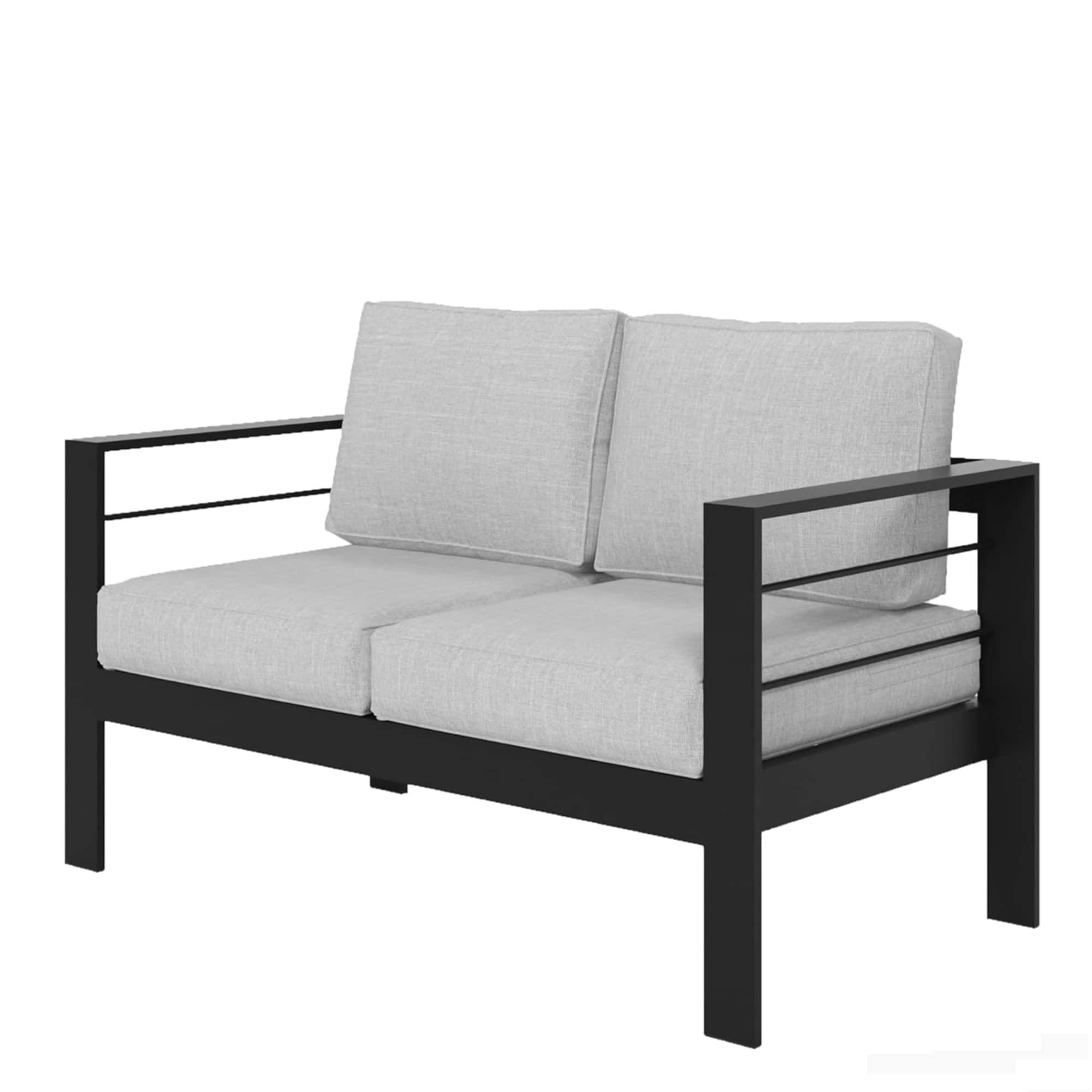 Mondawe - 50" All-Weather Aluminum Patio Loveseat with Cushions - Black+ Gray