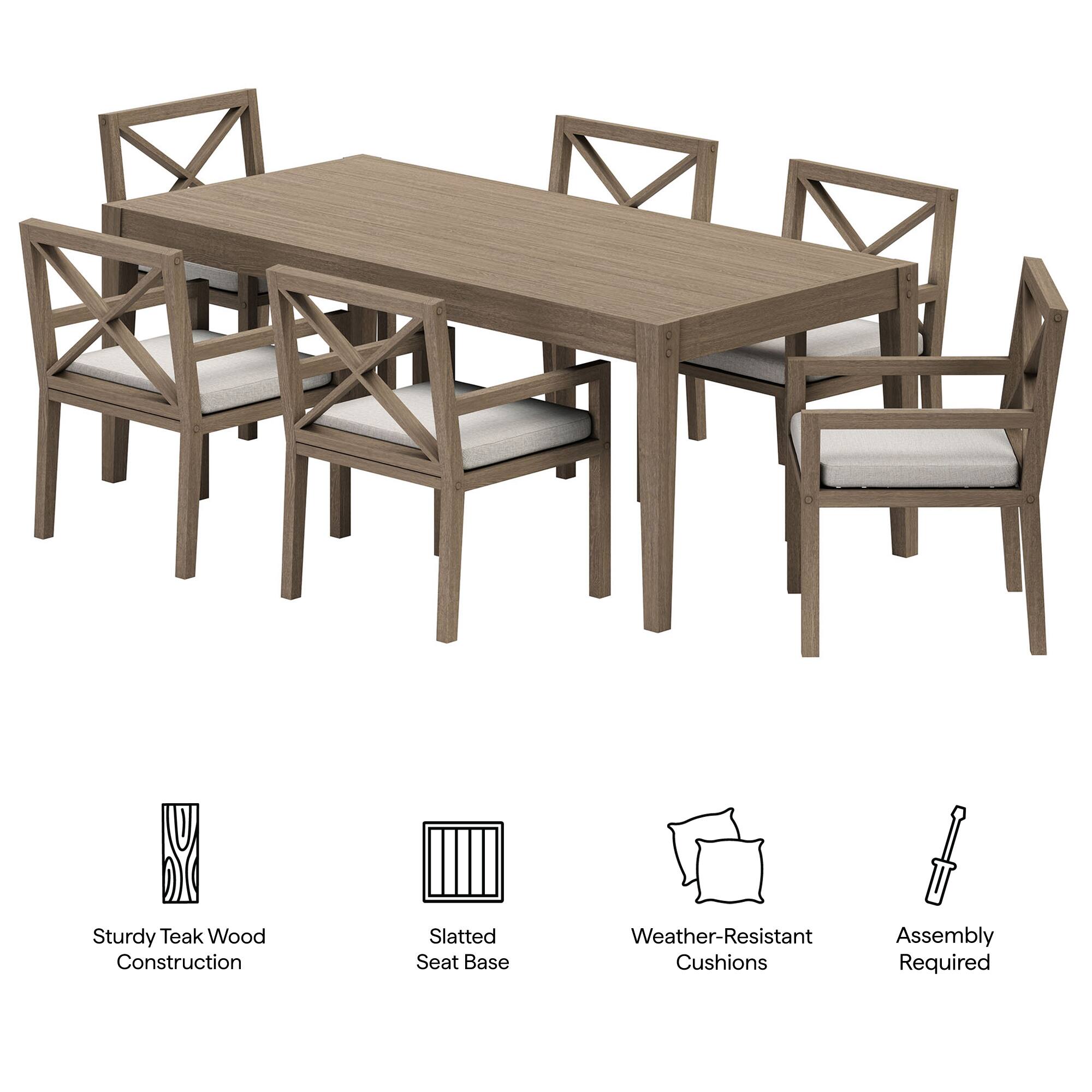 Sturdy Teak Wood Construction, Slatted Seat Base, Weather-Resistant Cushions, Assembly Required