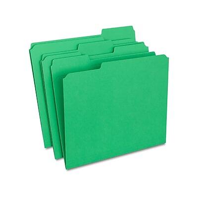 Front. Staples - Staples Reinforced File Folders, 1/3-Cut Tab, Letter Size, Green, 100/Box (ST508960-CC) - Green.