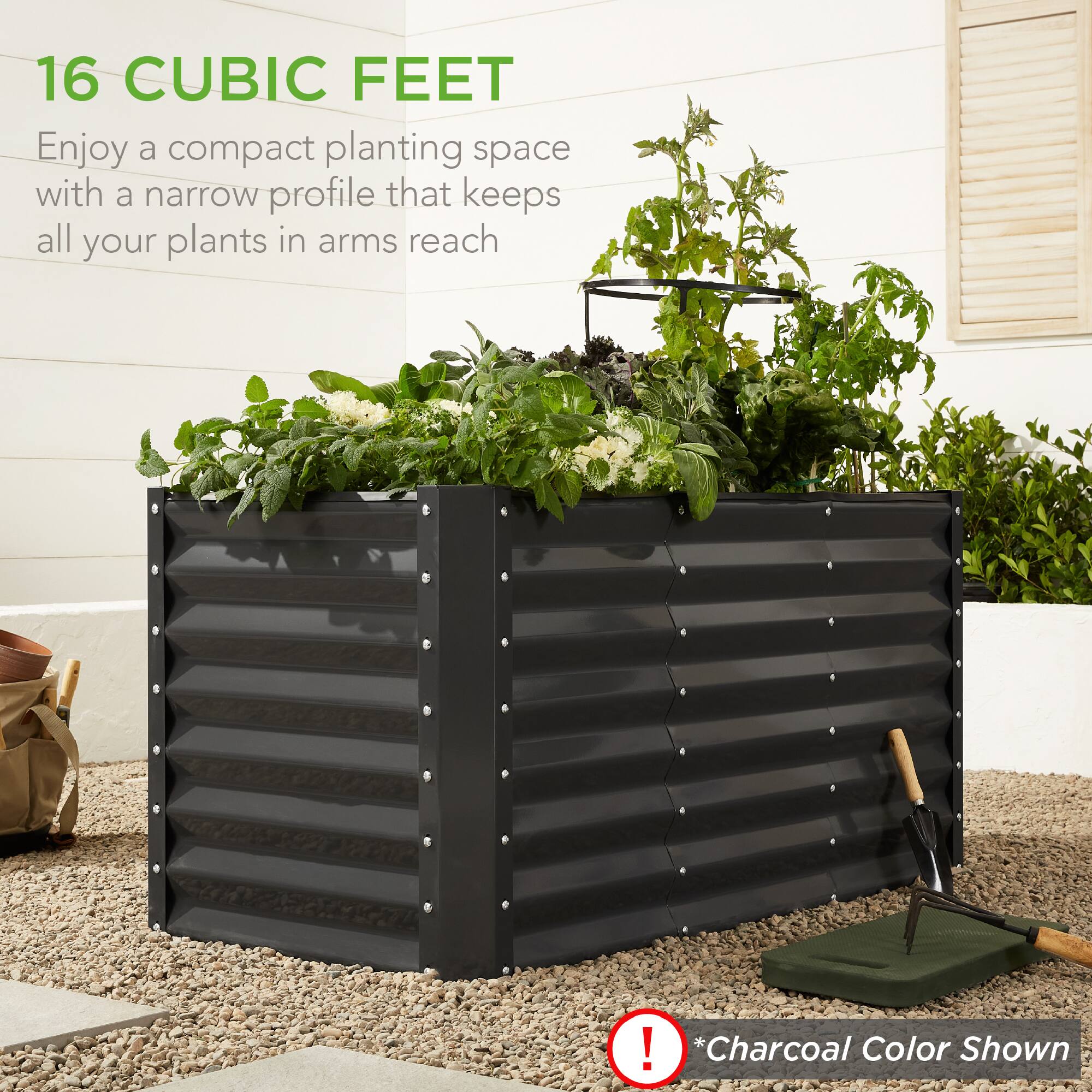 16 CUBIC FEET

Enjoy a compact planting space with a narrow profile that keeps all your plants in arms reach

*Charcoal Color Shown