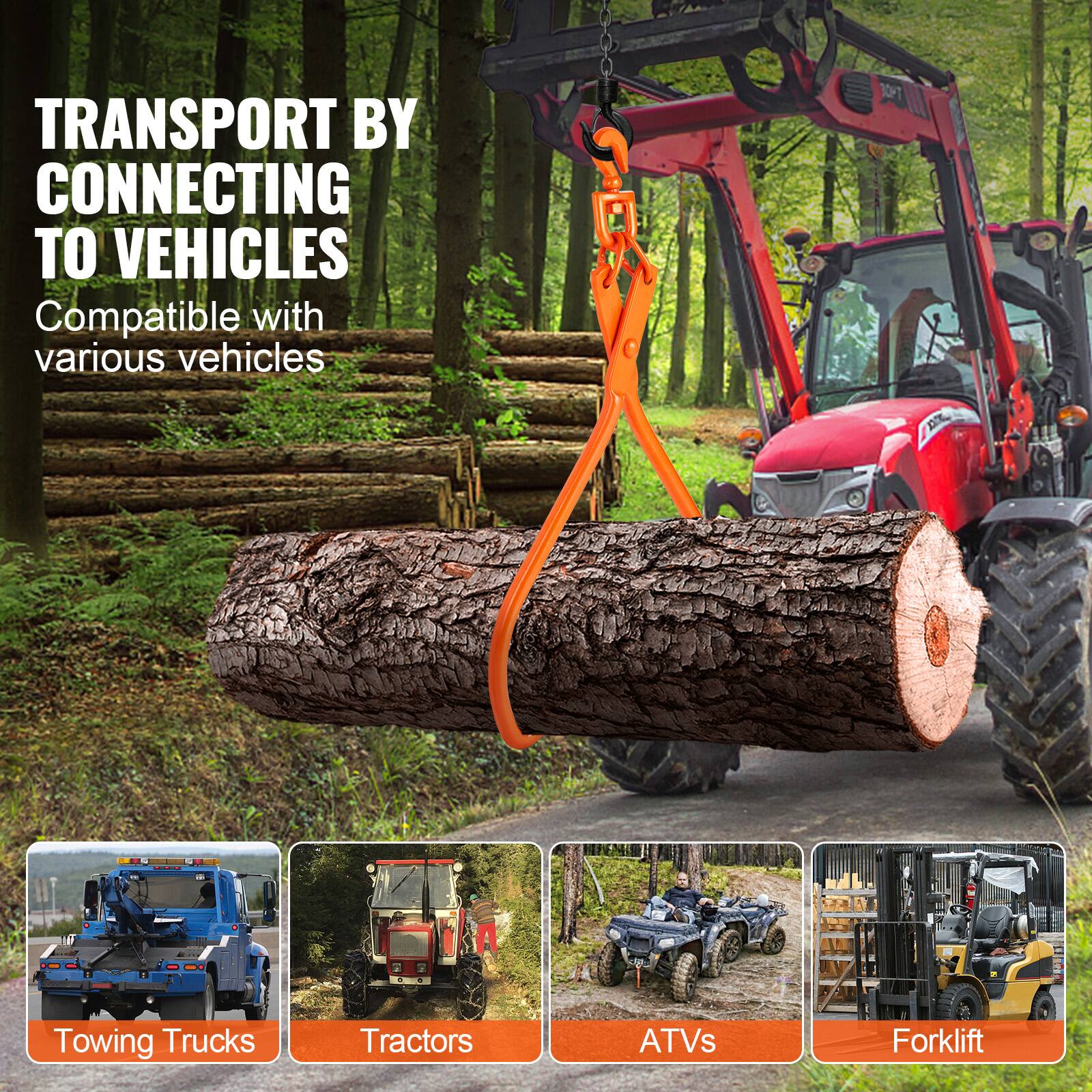 TRANSPORT BY CONNECTING TO VEHICLES  
Compatible with various vehicles  

- Towing Trucks  
- Tractors  
- ATVs  
- Forklift
