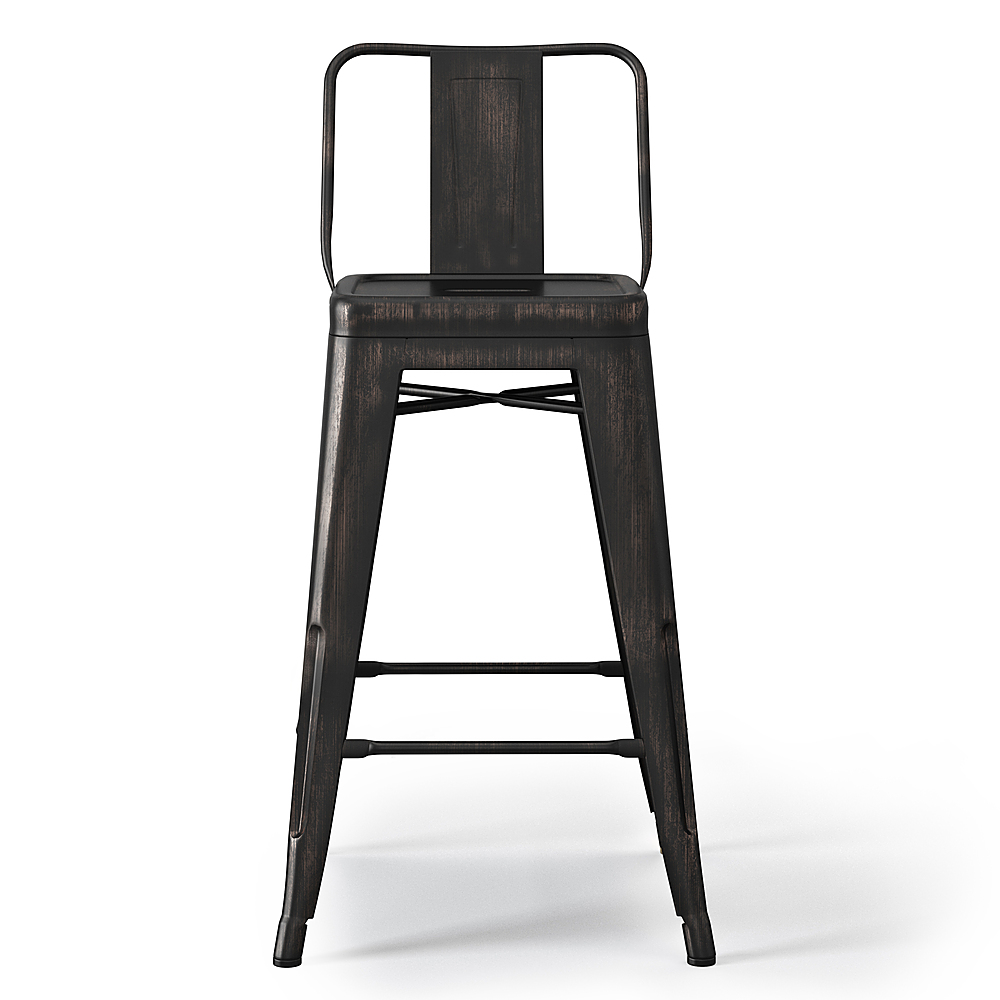 Simpli Home - Rayne Industrial Metal 24 inch Counter Height Stool (Set of 2) - Distressed Black - Front_Zoom