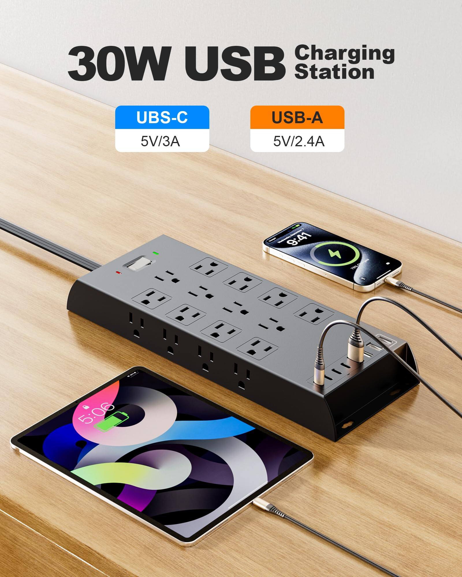 30W USB Charging Station  
USB-C 5V/3A  
USB-A 5V/2.4A