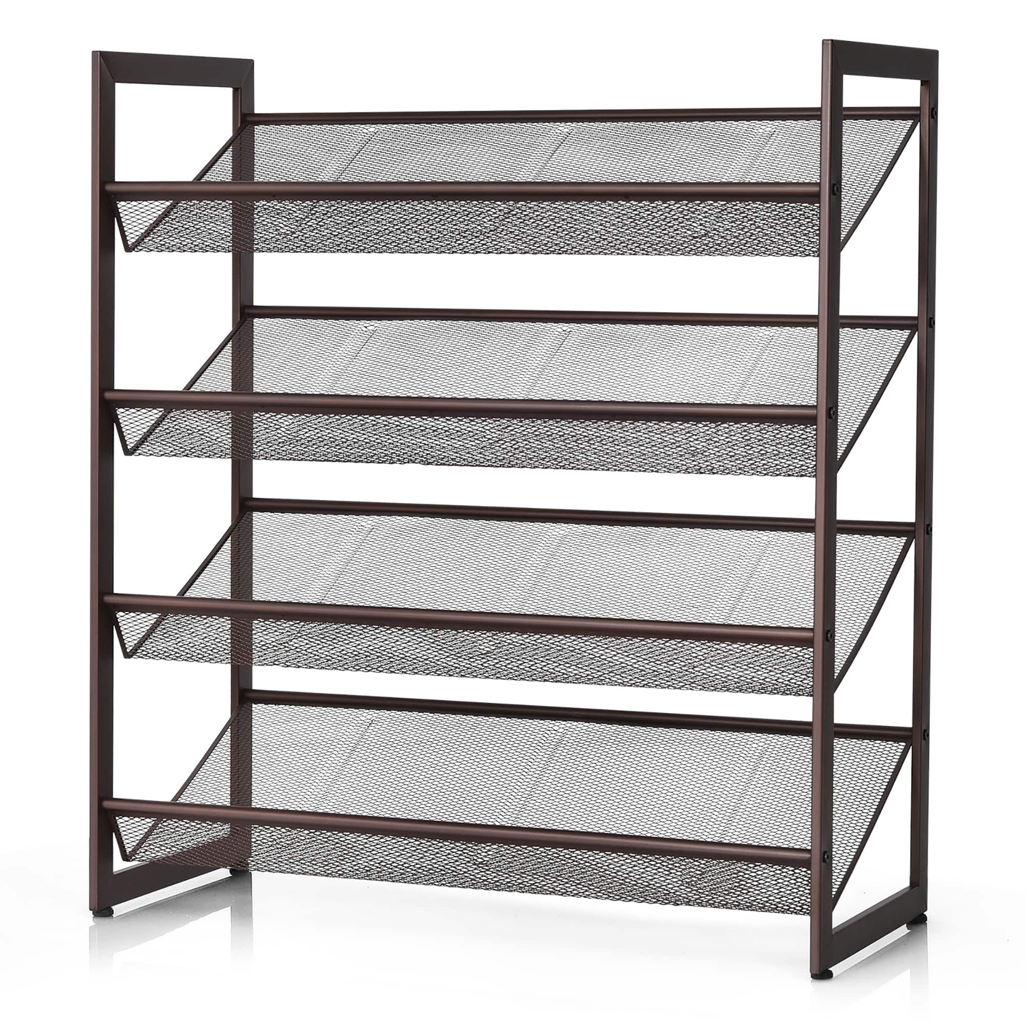 Front. Costway - 4-Tier Shoe Rack Adjustable to Flat Slant Shoe Organizer Holder Stand - Brown.