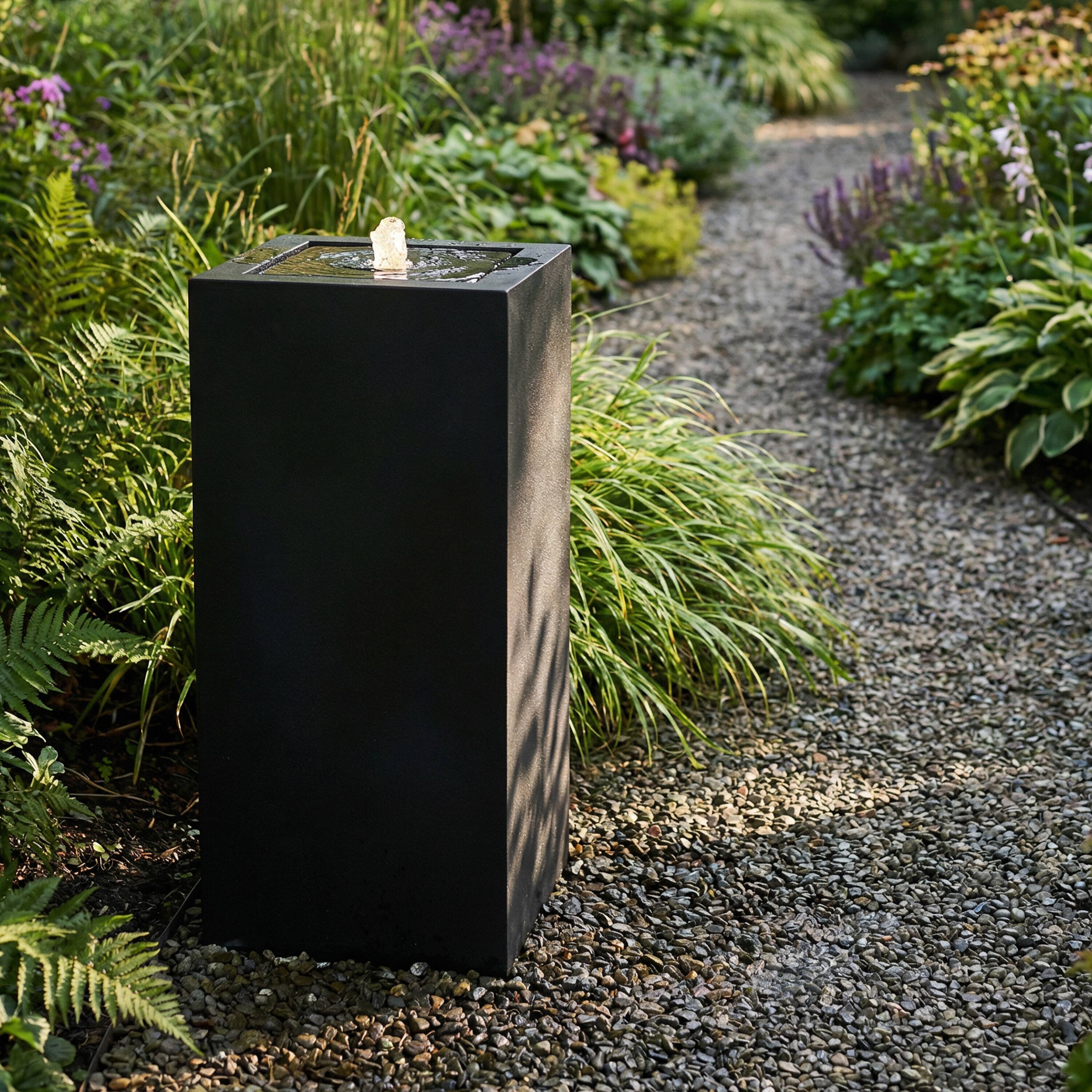 Alt View 7. Sunnydaze - Rectangle Polystone Outdoor Bubble Fountain with LED - Black.