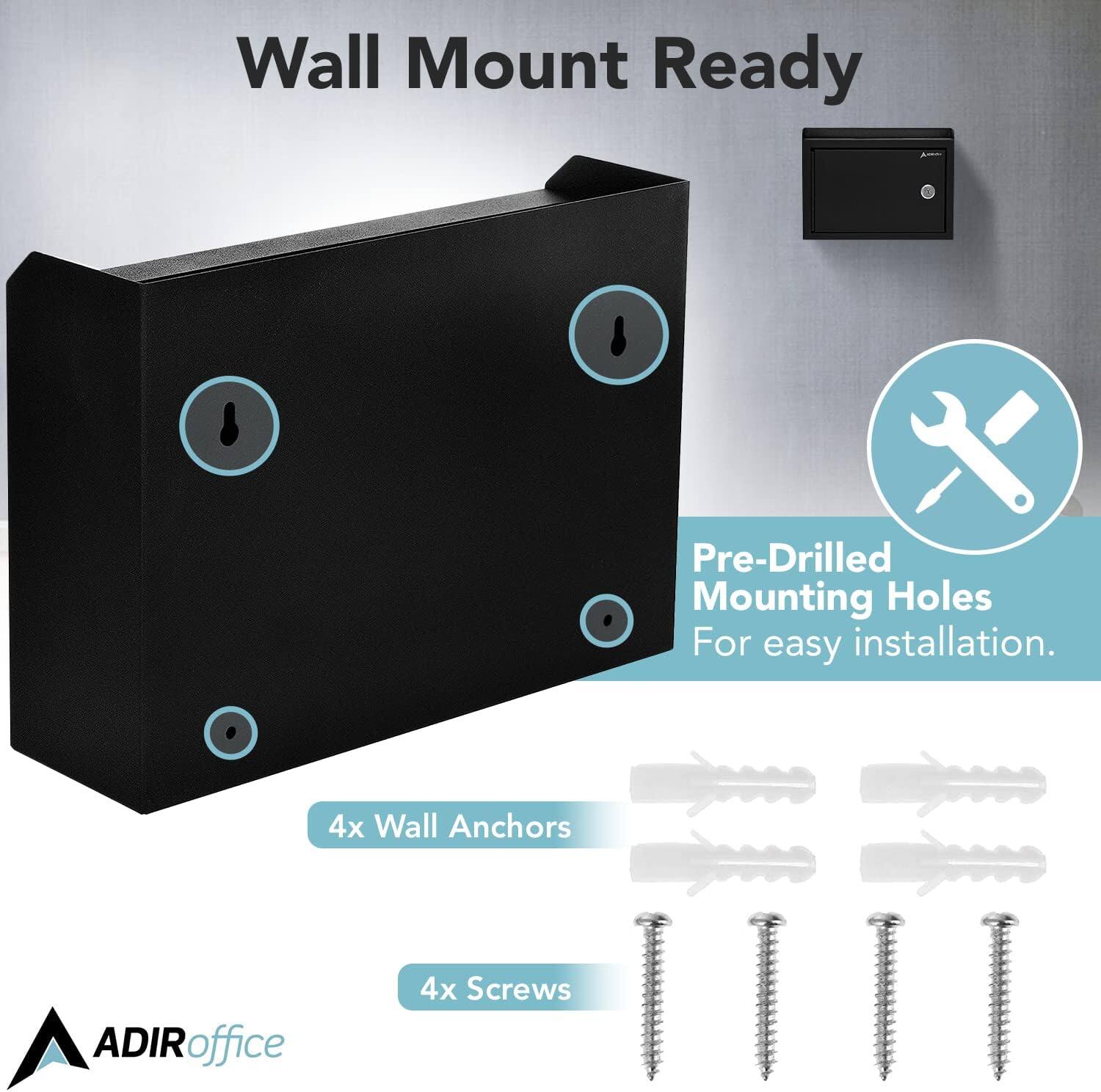 Wall Mount Ready, Pre-Drilled Mounting Holes, For easy installation, 4x Wall Anchors, 4x Screws, ADIRoffice