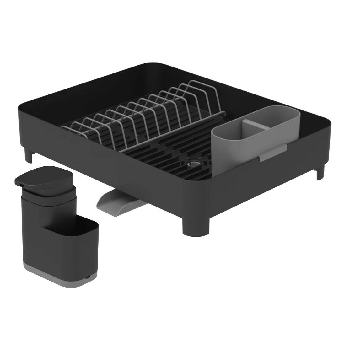 OU - Sink Organizer Set, Compact Dish Rack with Drain Spout & 19 oz Soap Dispenser with Sponge Holder - Black price history on PriceWatchPro