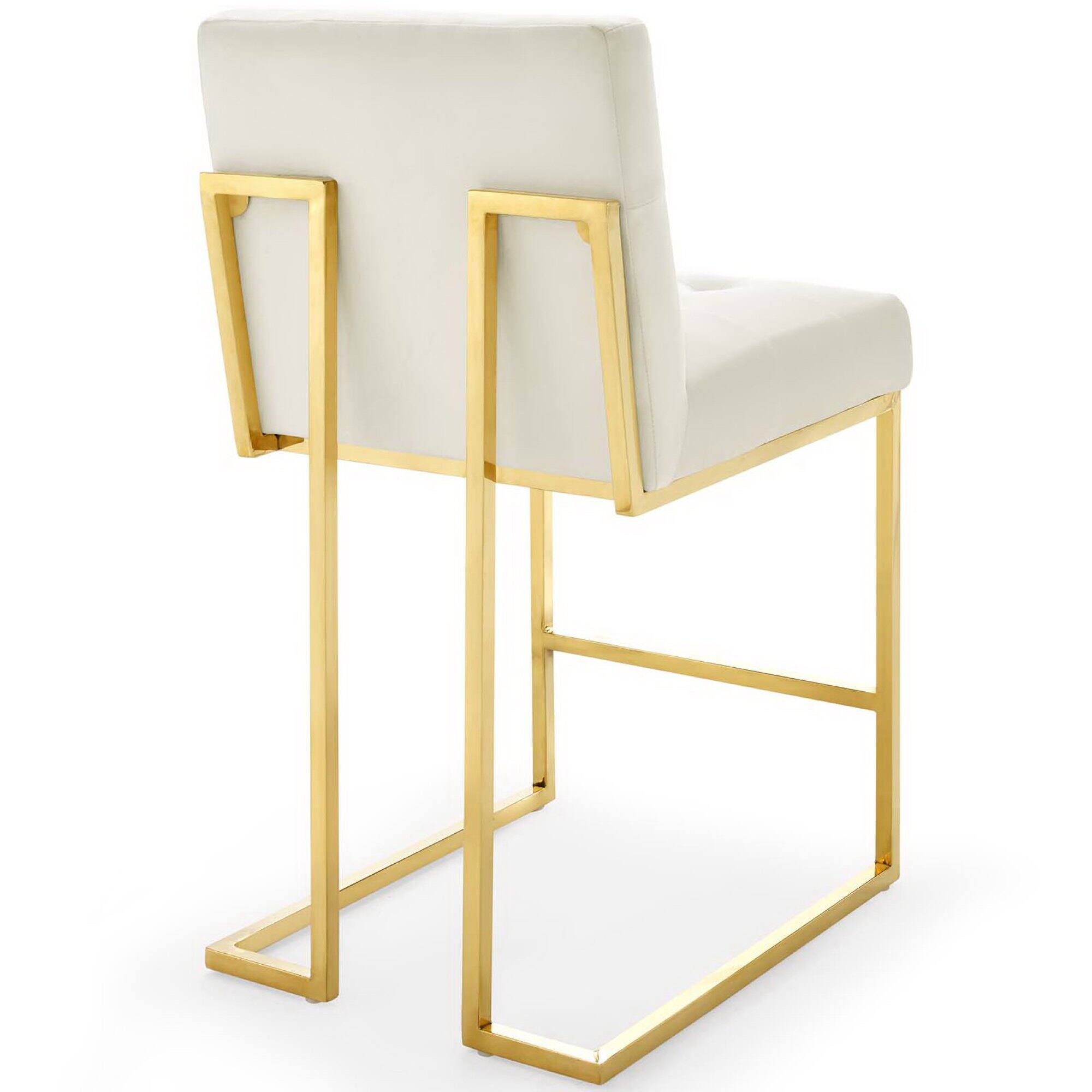 Left. Modway - Privy Gold Stainless Steel Performance Velvet Counter Stool by Modway - White.