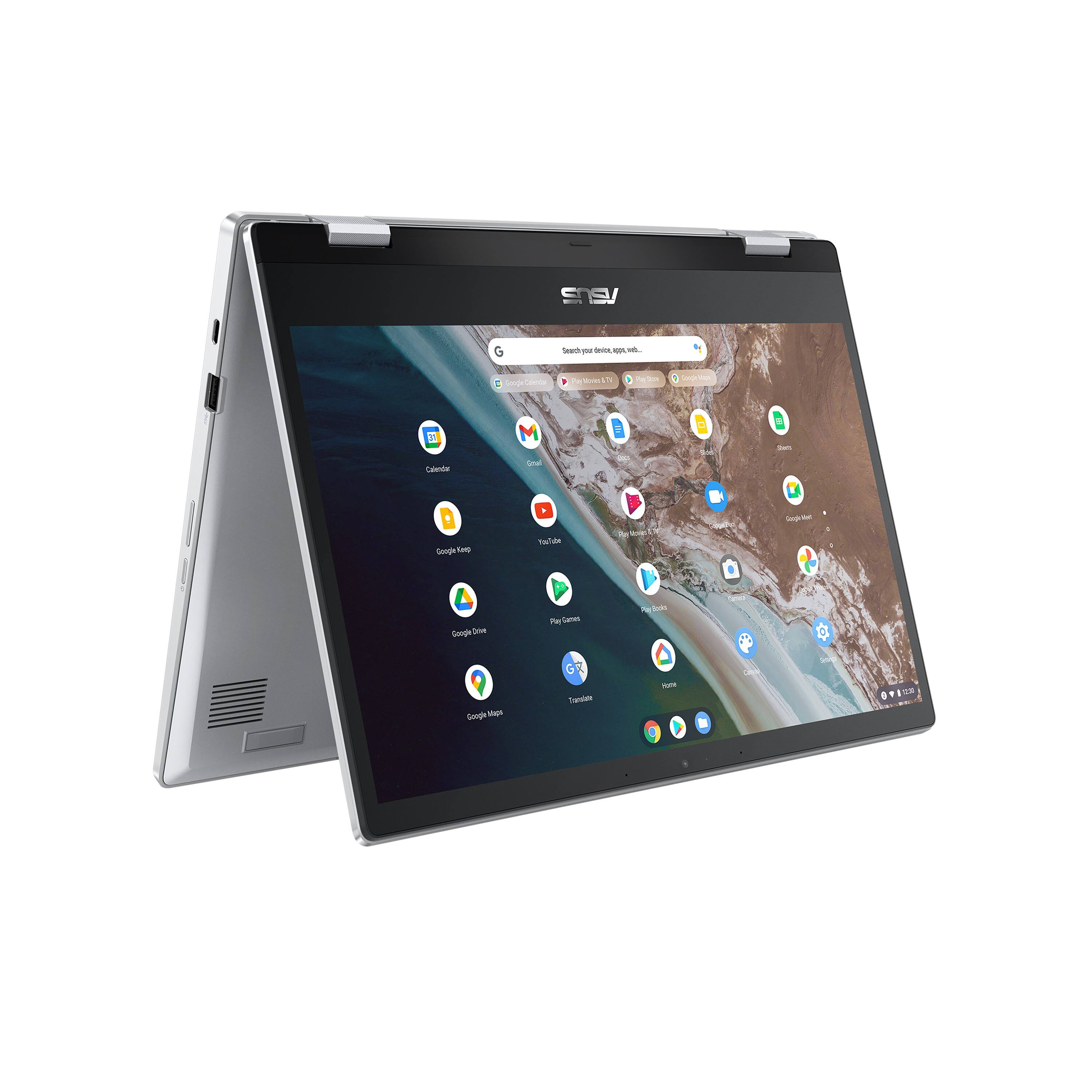 Angle. ASUS - CX1 Flip 2-in-1 14" Touchscreen Chromebook - Intel Celeron N4500 with 8GB Memory - 64GB eMMC - Transparent Silver.
