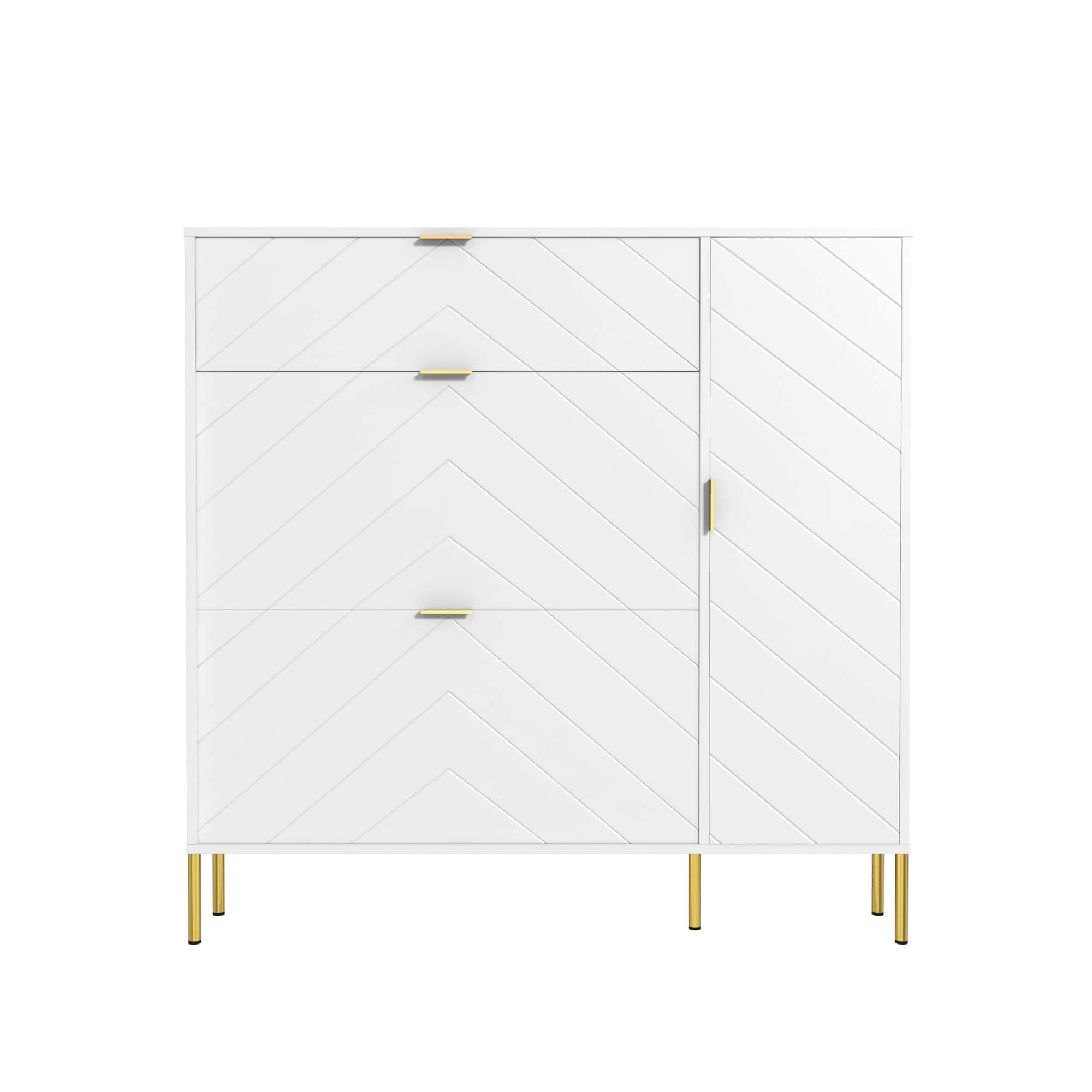 Boyel Living - 49.21 in. H Wood Shoe Storage Cabinet with Flip-Up Drawers and Adjustable Shelf - White
