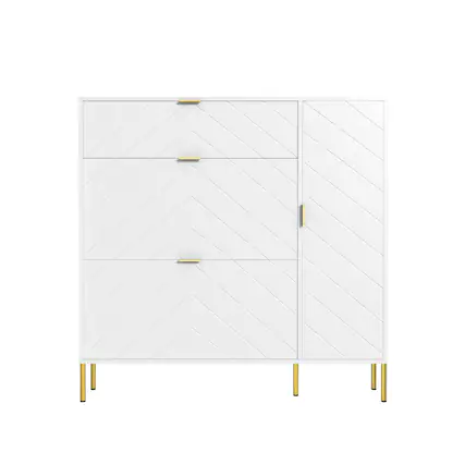 Front. Boyel Living - 49.21 in. H Wood Shoe Storage Cabinet with Flip-Up Drawers and Adjustable Shelf - White.