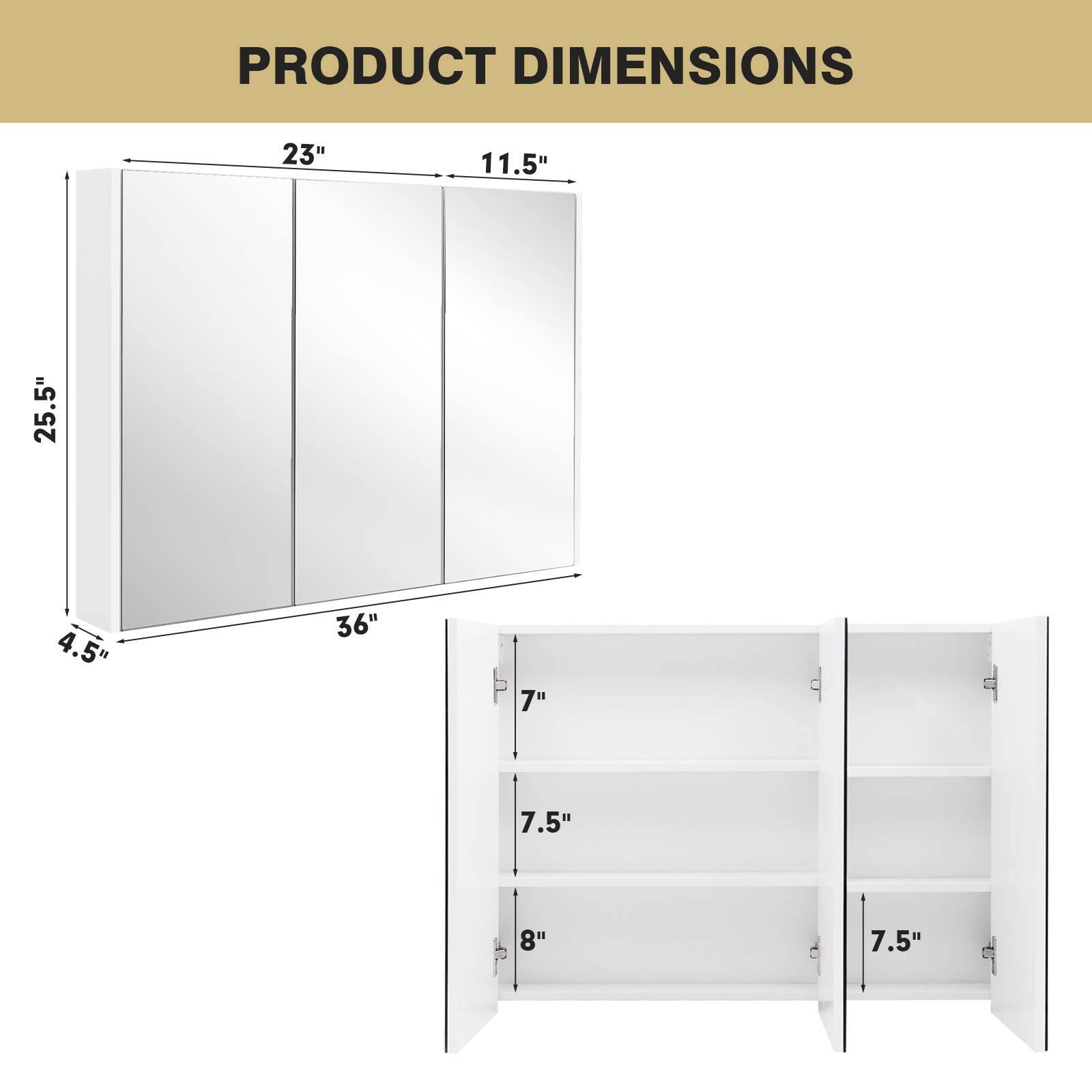 PRODUCT DIMENSIONS

23"  
11.5"  
25.5"  
4.5"  
36"  
7"  
7.5"  
8"  
7.5"