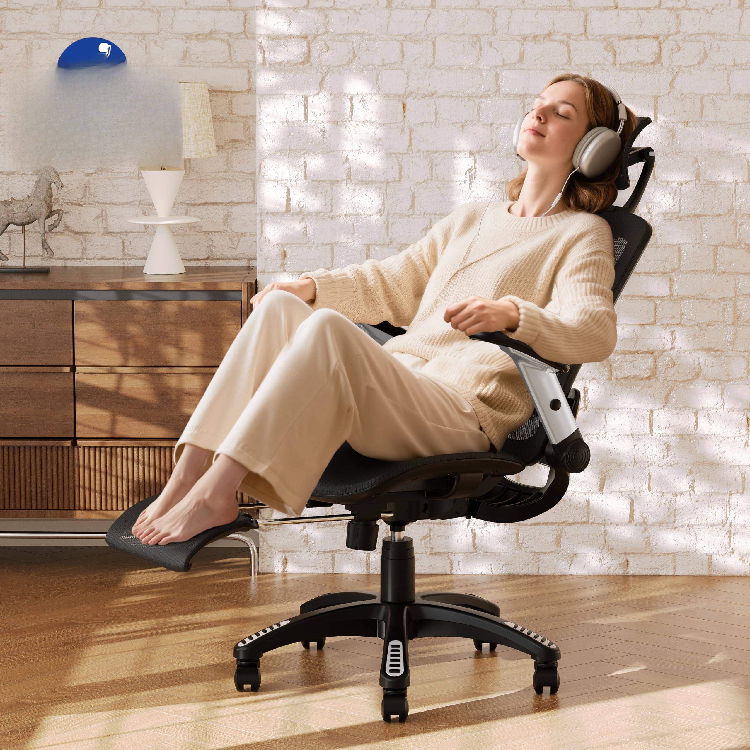 Alt View 1. Hirose Alice - GABRYLLY Ergonomic Office Chair with Footrest, High Back Home Desk Chair - 3D Headrest, Flip-Up Arms, 135 ... - White Frame Grey Mesh.