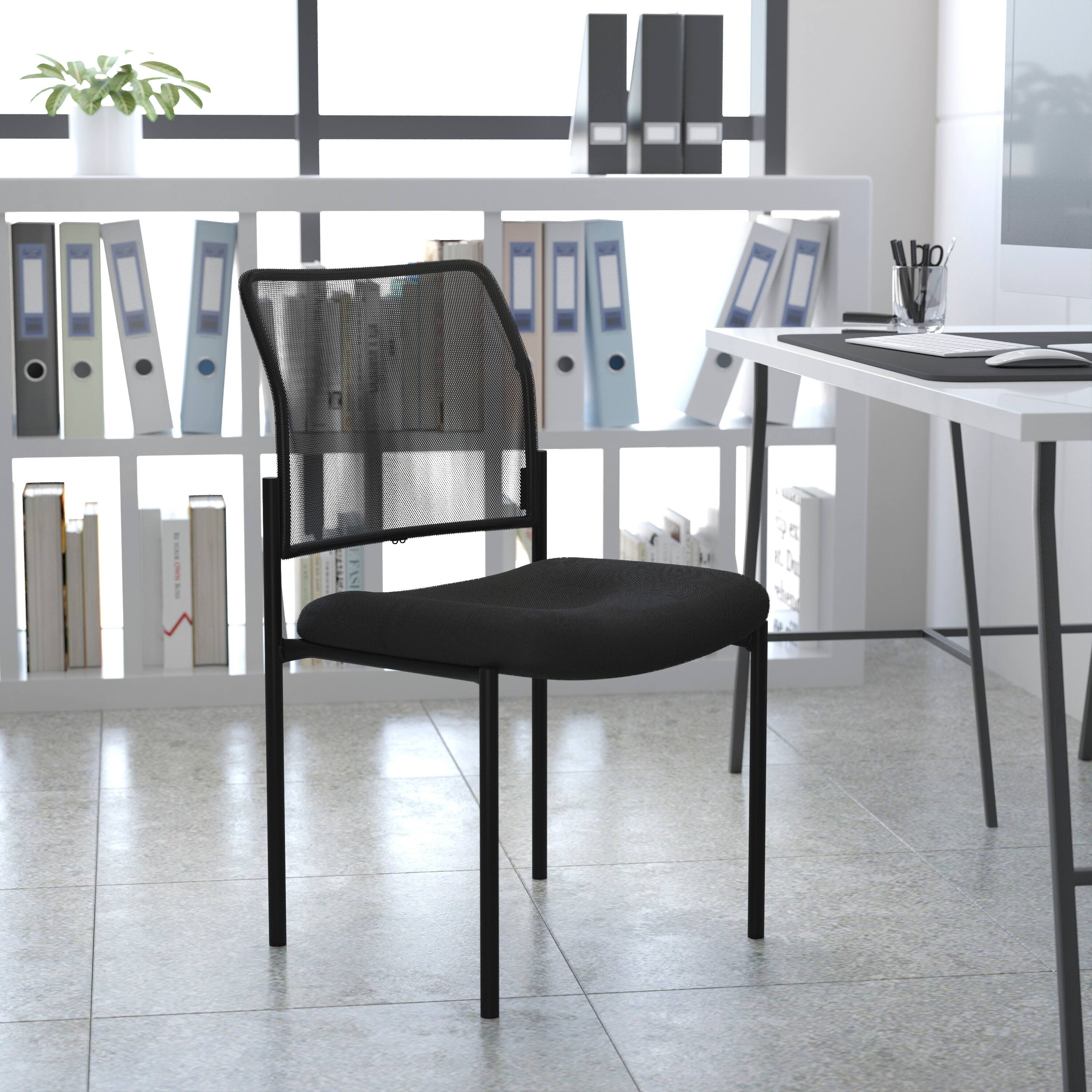Alt View 1. Emma + Oliver - Mesh Comfortable Stackable Steel Side Chair - Black.