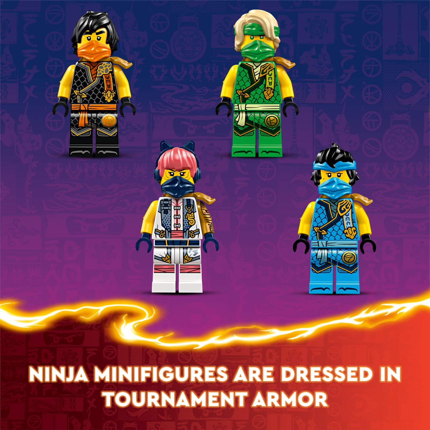 Ninja MiniFigures are dressed in Tournament Armor.