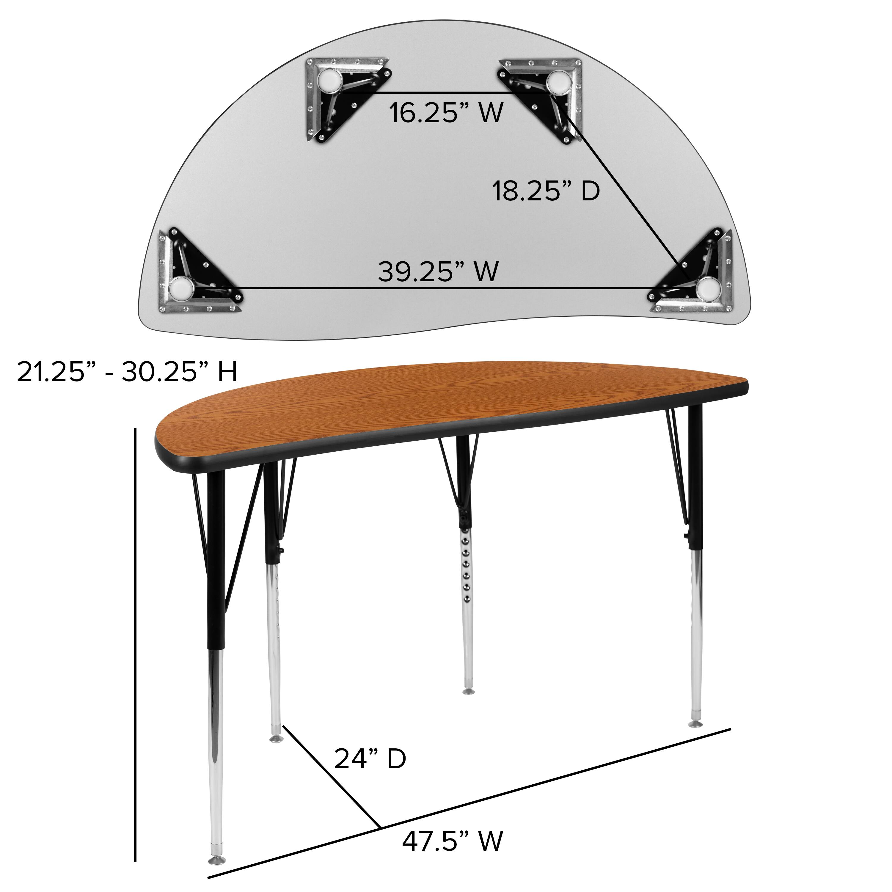 16.25" W  
18.25" D  
39.25" W  
21.25" - 30.25" H  
24" D  
47.5" W