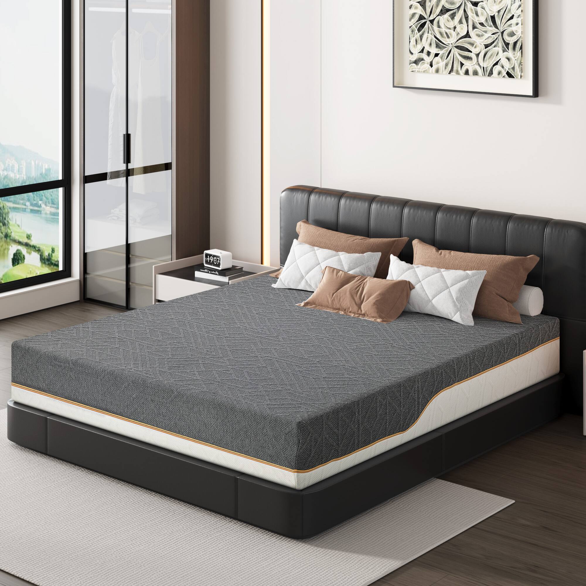 Left. Vipbear - 10" Medium Firm/Firm Reversible Mattress, Gel Green Tea Pressure‑Relief Bed Mattress, CertiPUR‑US Certified - Short queen.