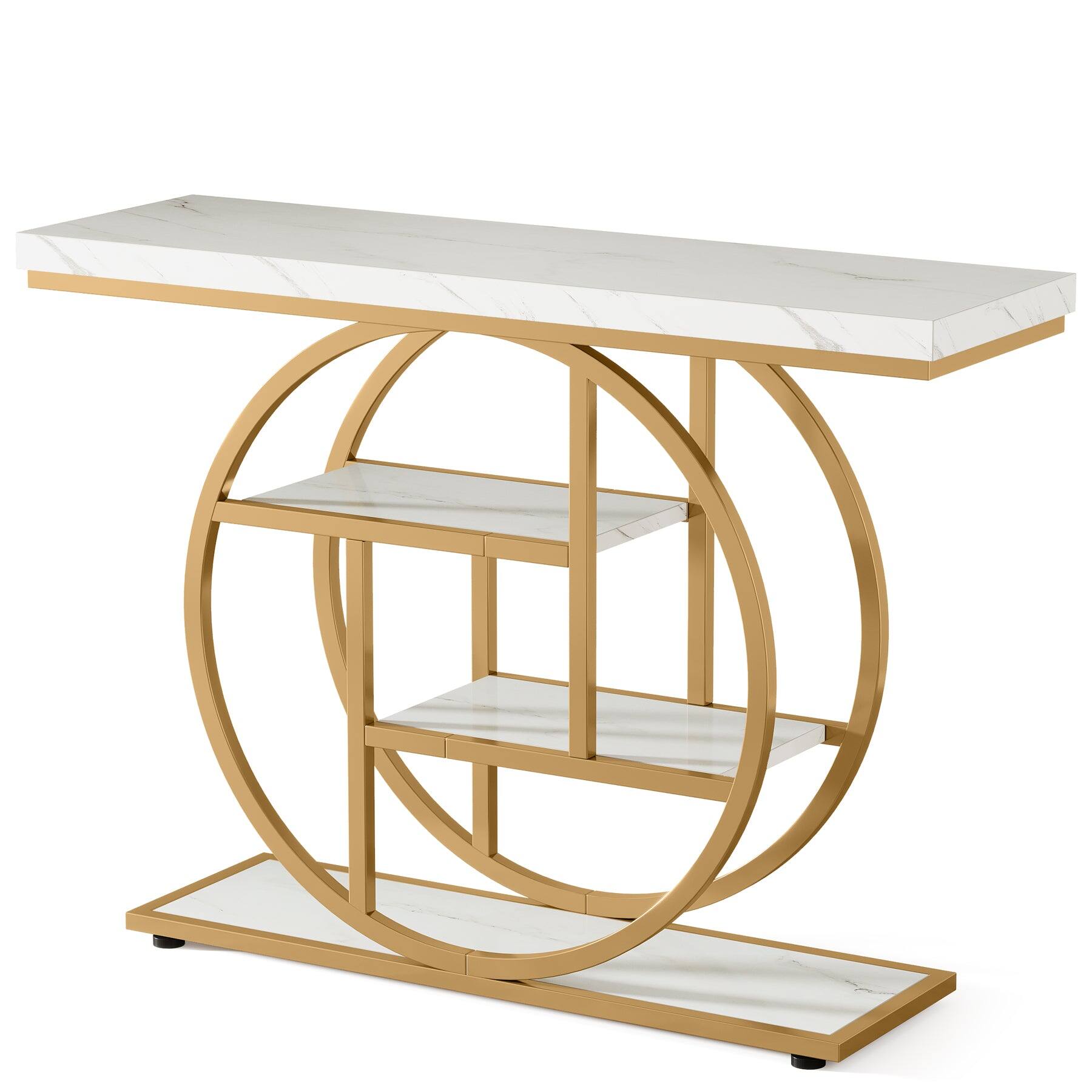 Alt View 4. Tribesigns - Console Table with Storage Shelves and Space-Saving Design for Entryway, Hallway and Living Room - White.