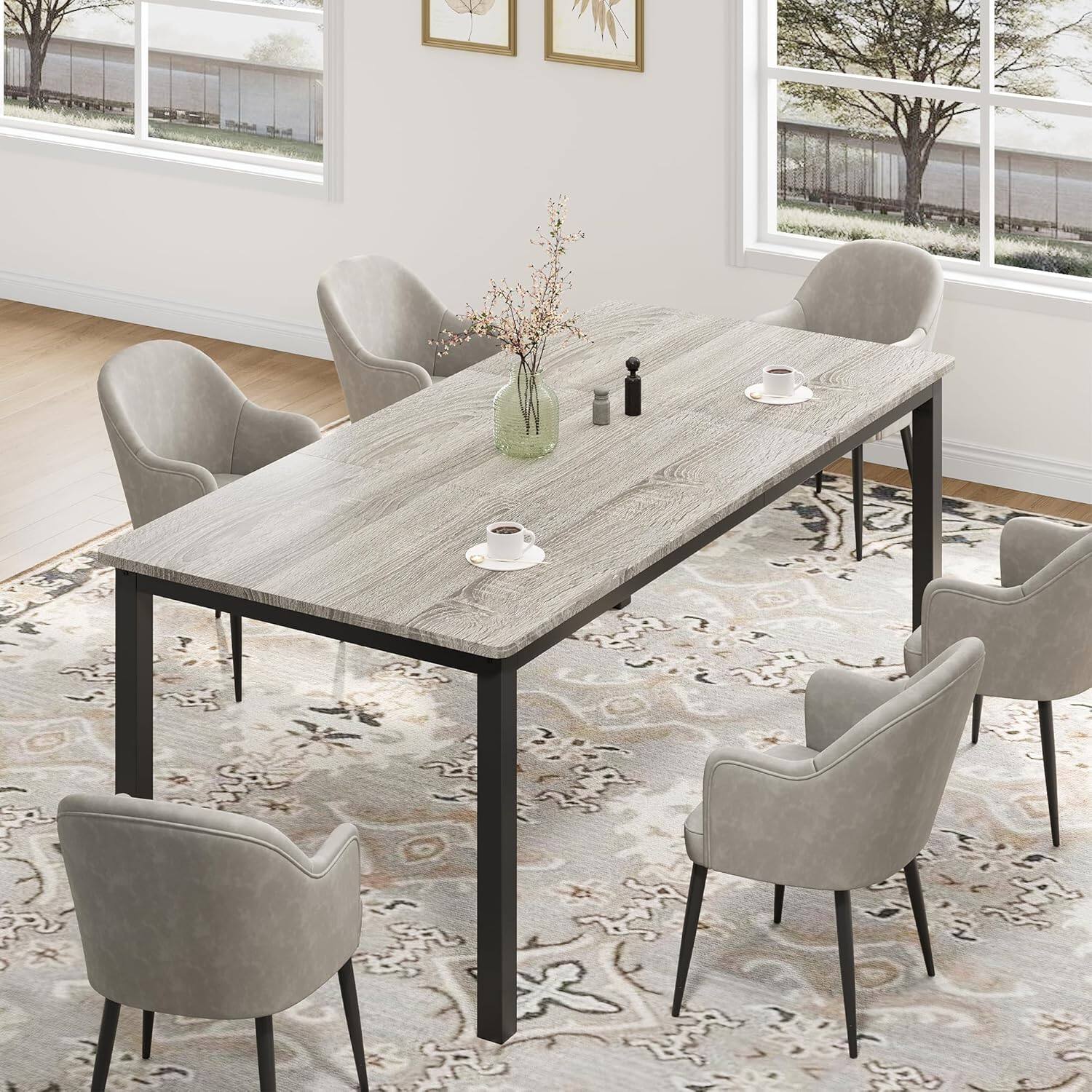 Front. Acekool - Kitchen Table 71 inch Large Rectangular Dining Table for 6-8 Peoplefor Dining Room, Home Office, Living Room - Gray.