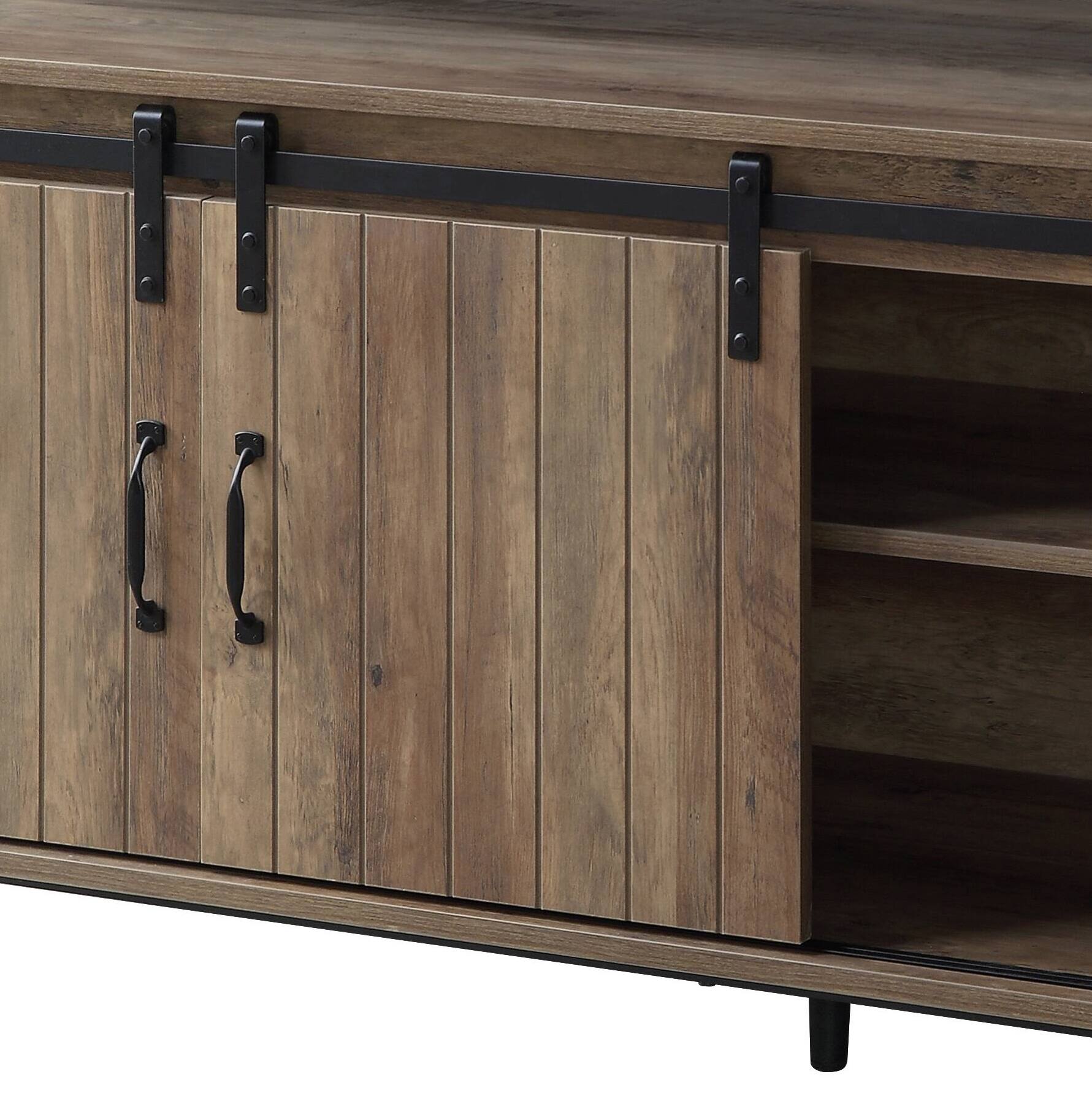 Alt View 1. Spaco - Spaco TV Stand for TVs Up to 58 Inch, Sliding Barn Door Media Console with 6 Storage Compartments, Metal Frame - Oak.