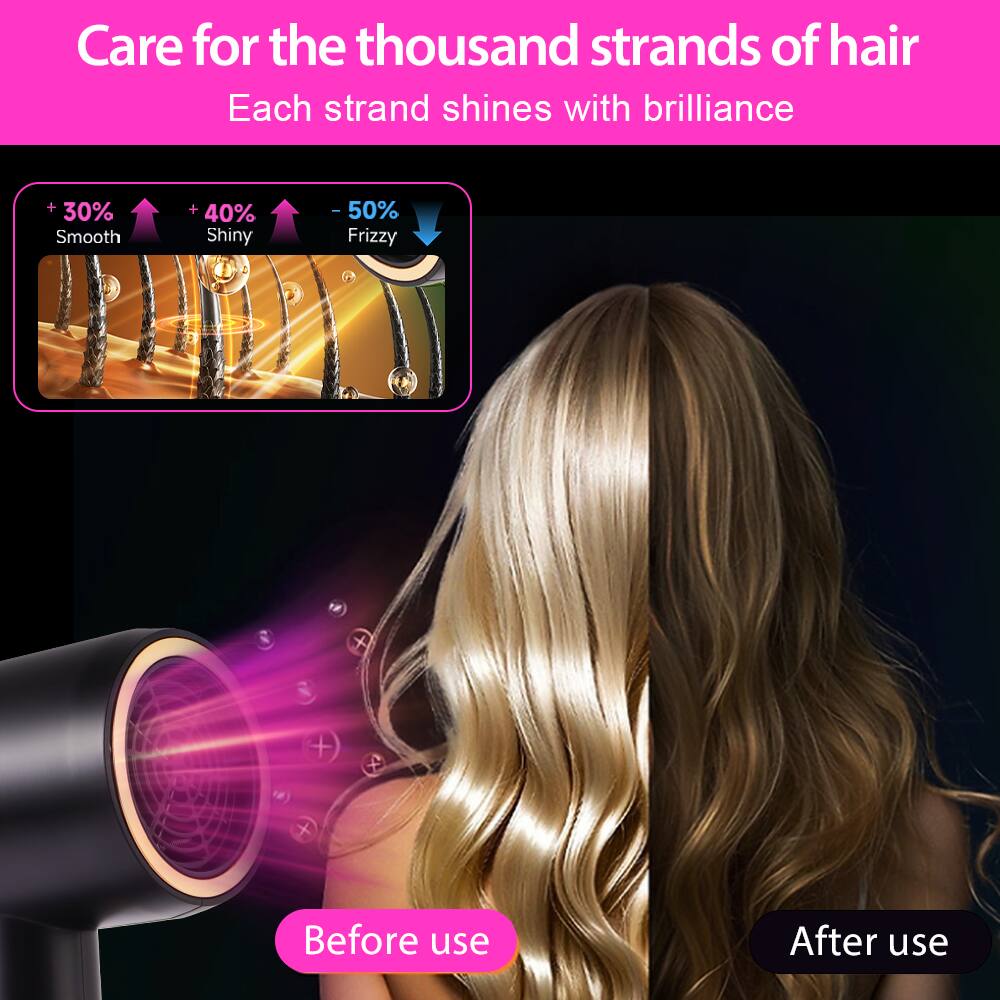 Care for the thousand strands of hair  
Each strand shines with brilliance  

+30% Smooth  
+40% Shiny  
-50% Frizzy  

Before use  
After use