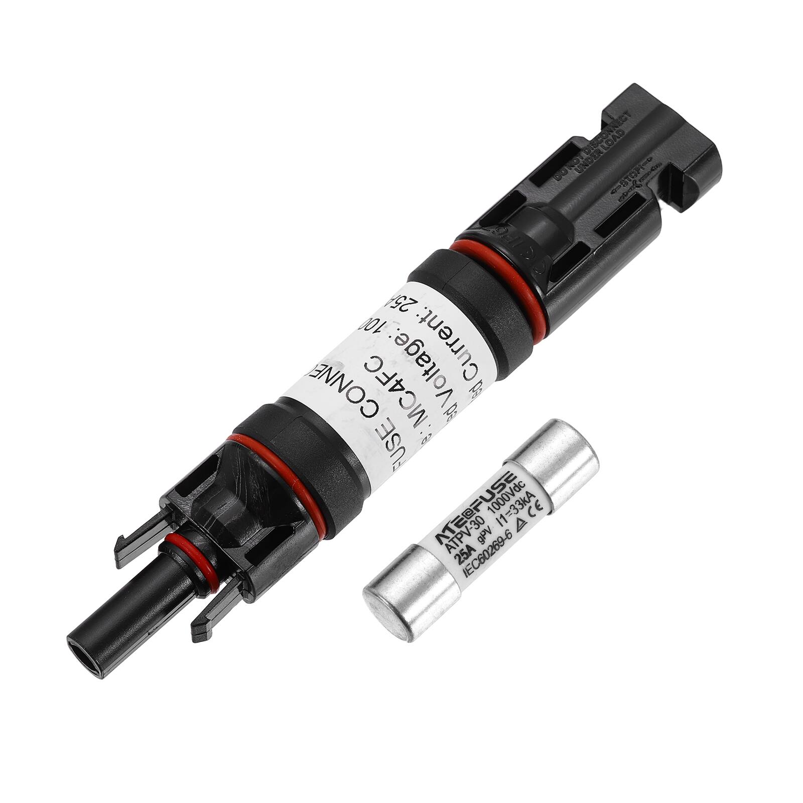 Unique Bargains - 1Set 25A Solar Fuse Holder Inline 1000V IP67 Waterproof Male/Female Connector with Fuse for PV System - Black