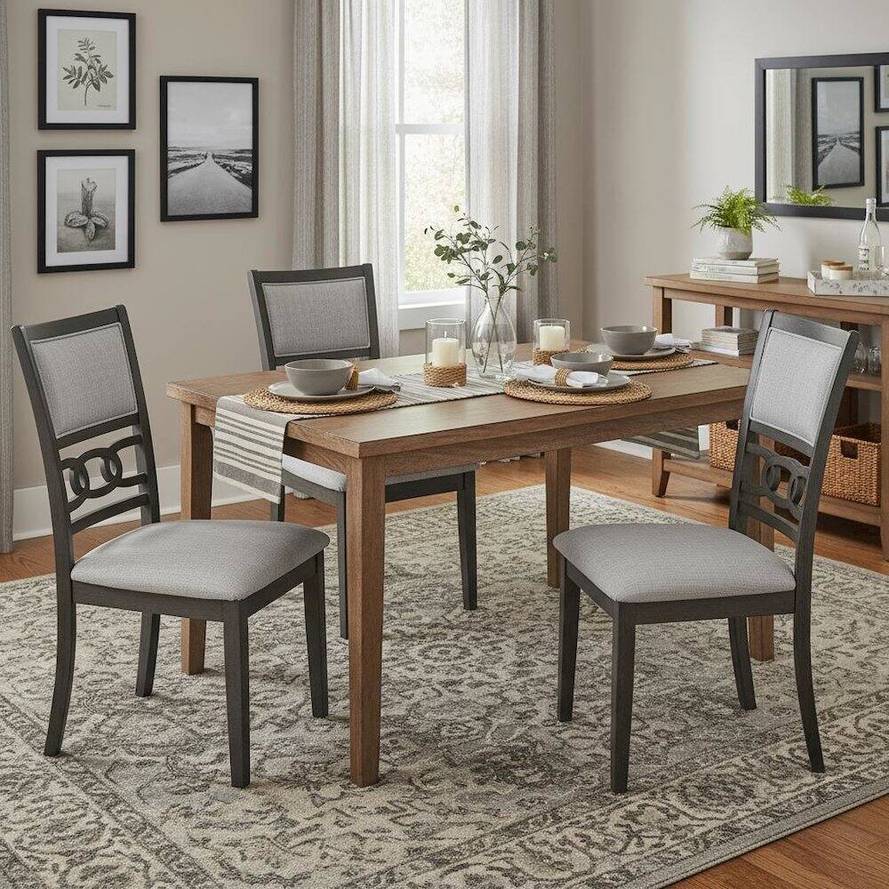 Alt View 6. FurniFact - Solid Wood Dining Chair Set of 4 Fabric Seat Contemporary Gray Style - Grey.