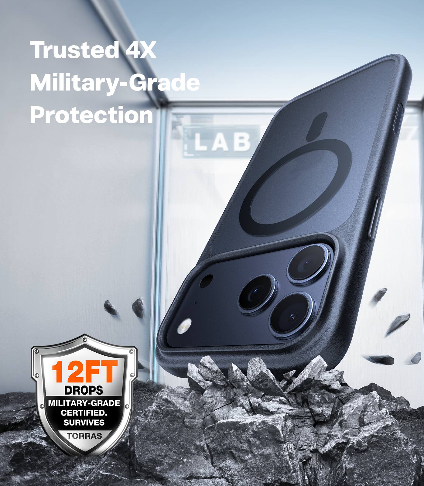Trusted 4X Military-Grade Protection

12FT DROPS MILITARY-GRADE CERTIFIED. SURVIVES TORRAS