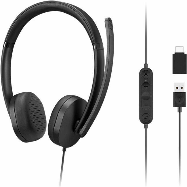 Front. Lenovo - Lenovo 115 USB-A / USB-C Wired Stereo Headset - Stereo - USB Type A, USB Type C - Wired - 32 Ohm - 20 Hz to 20 kHz - Black.