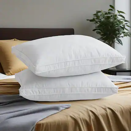 Front. Peace Nest - Peace Nest 2-Pack Medium Firm Diamond Quilted Feather Pillow with Gusset Design - White.