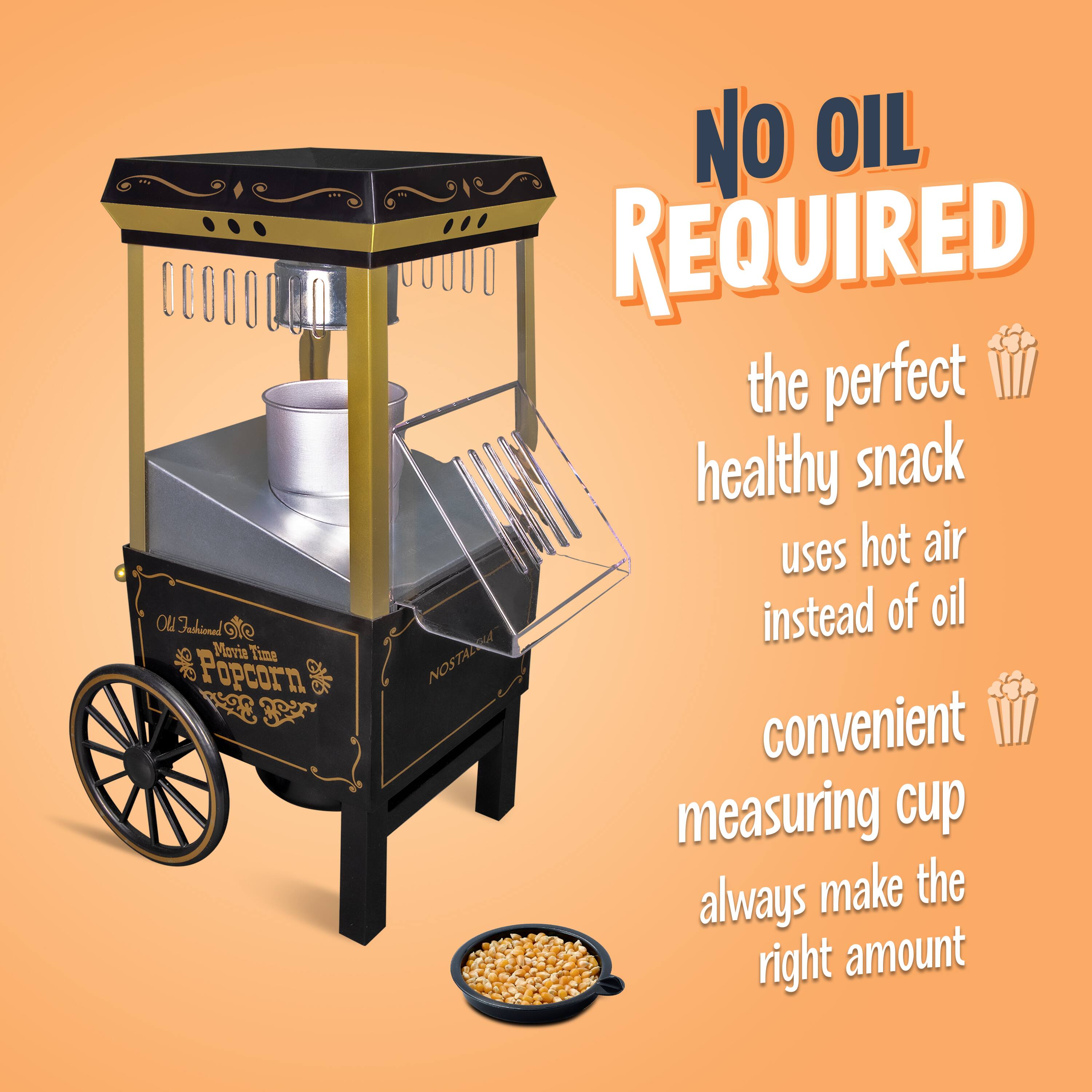 No Oil Required  
The perfect healthy snack uses hot air instead of oil  
Convenient measuring cup always make the right amount