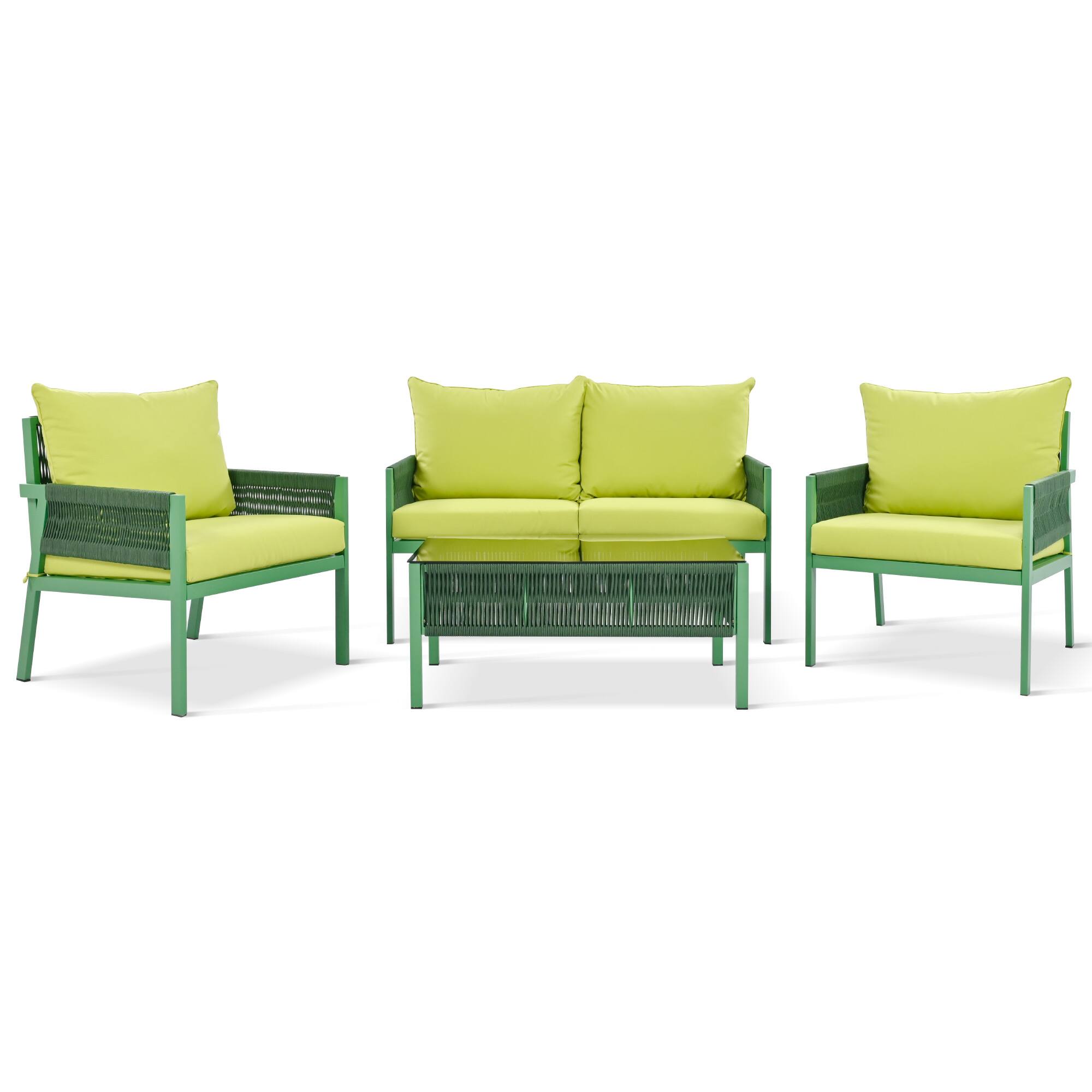 Alt View 8. Siljoy - 4-Piece Rope Patio Set, Tempered Glass Table, Deep Seating Thick Cushions, Outdoor Furniture for Backyard Porch Balcony - Green.