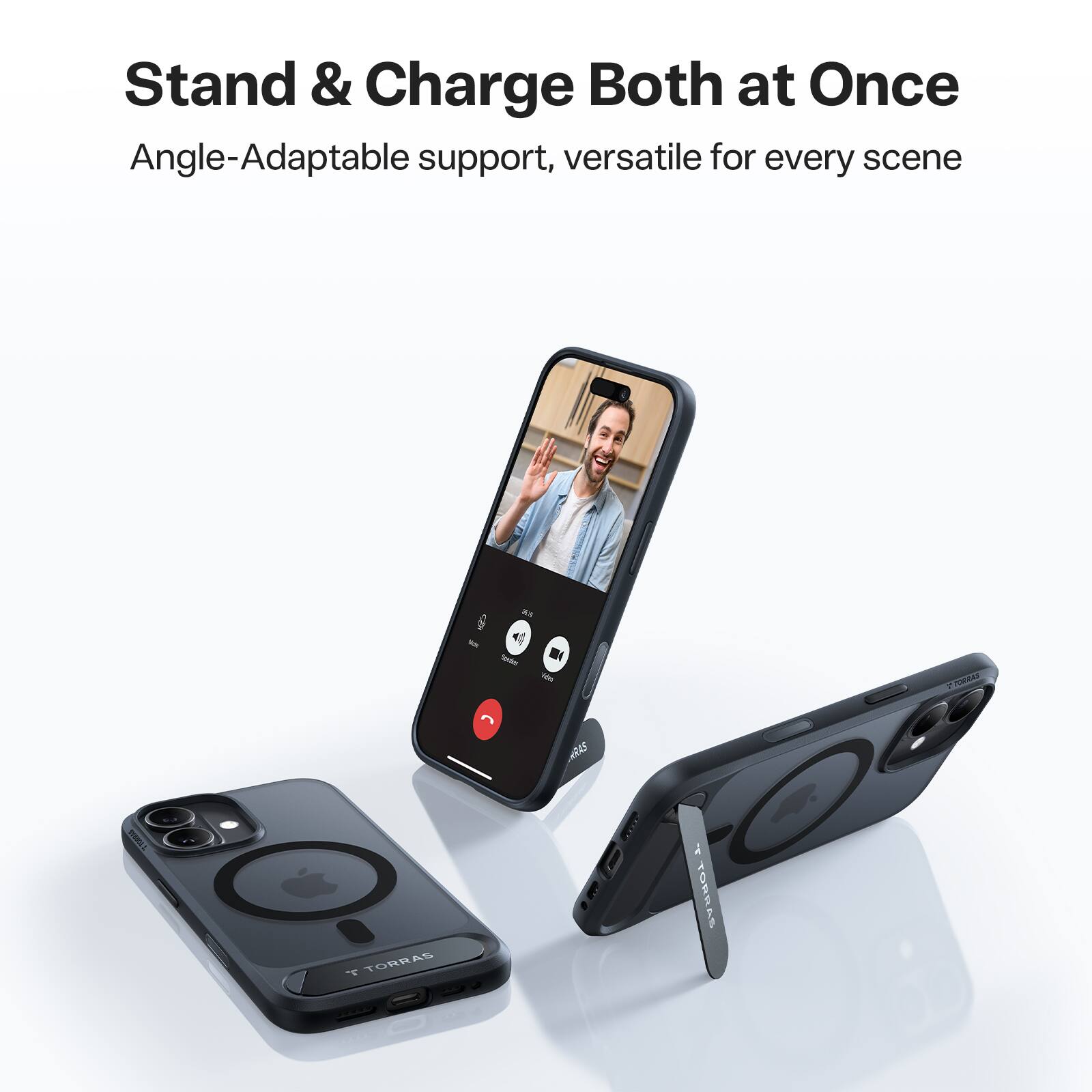 Stand & Charge Both at Once  
Angle-Adaptable support, versatile for every scene