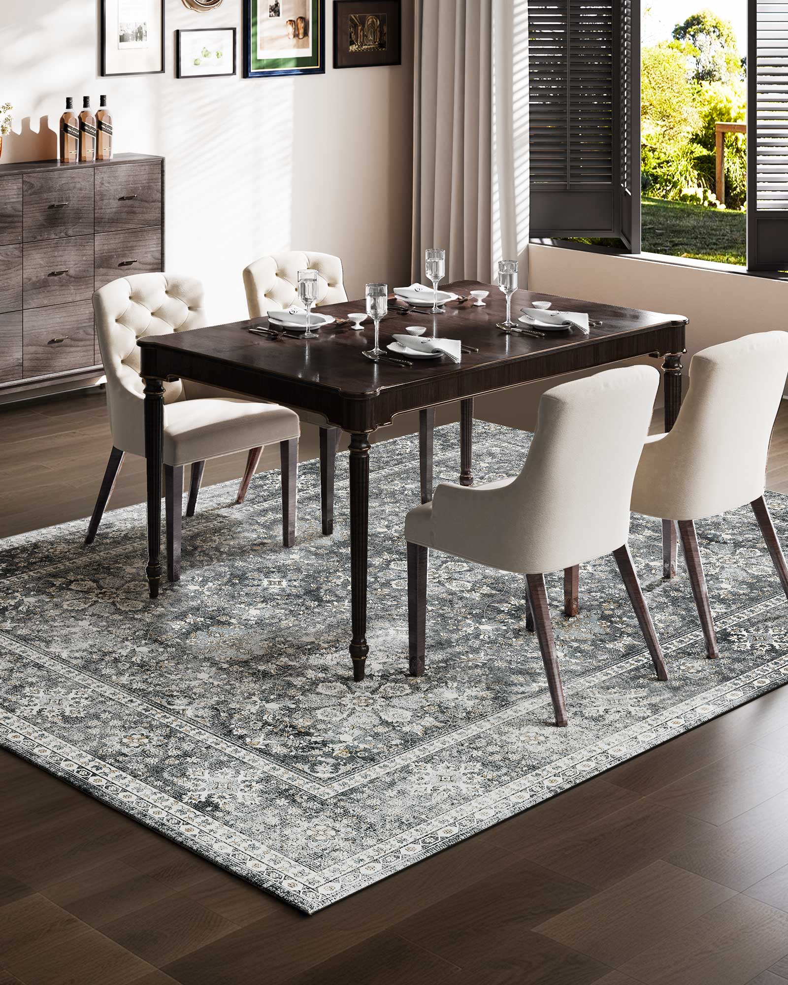 Alt View 1. VEVOR - Area Rug, 8 x 10 ft Large Washable Rug, Non-Slip and Tear-Resistant Soft Carpet, Pet & Child Friendly Vintage Area Rugs - Gray.