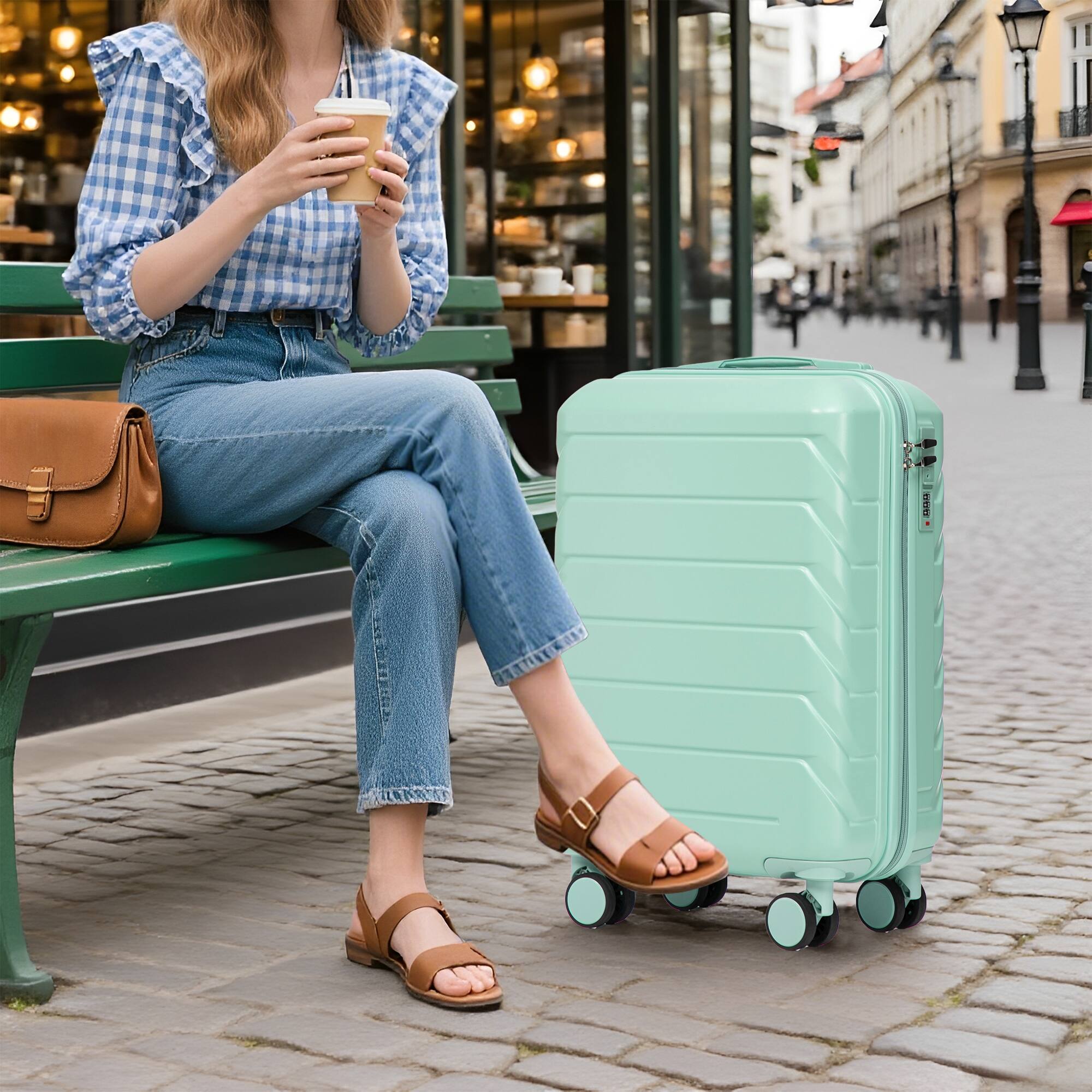 Alt View 9. Ecooso - 2 Piece Luggage Set Hardshell ABS Spinner Suitcase with Combination Lock and Cosmetic Case - Mint Green.