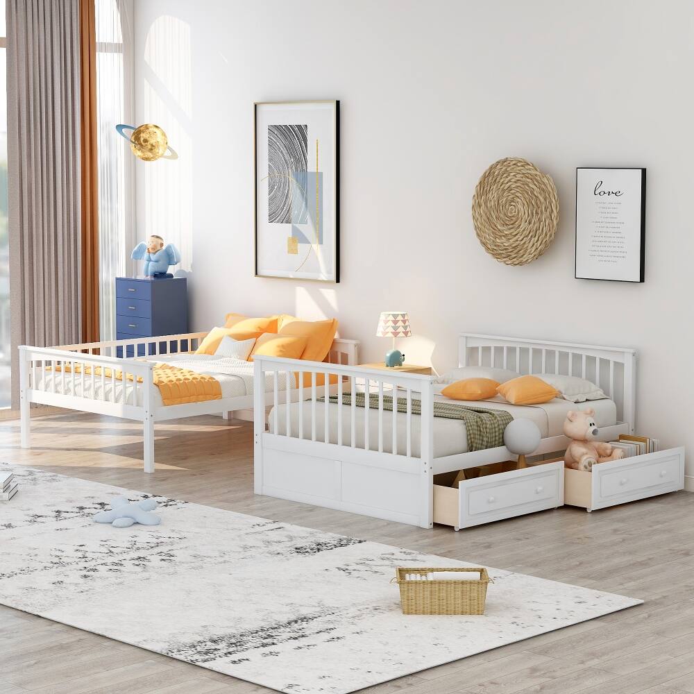 Left. Loheer - Loheer Full Over Full Bunk Bed with Drawers White Convertible Solid Wood - White.