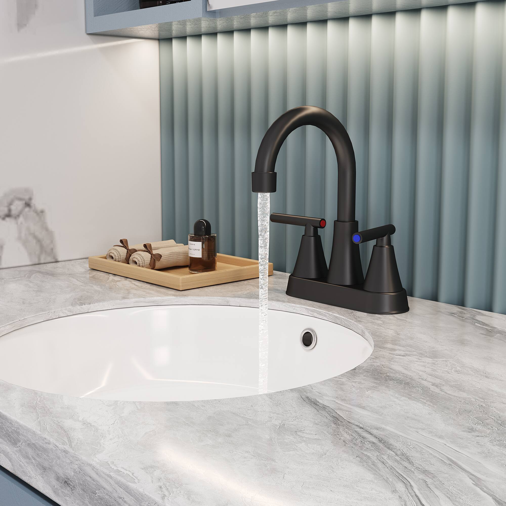 Angle. Bothwa Home - Bothwa Home BF-SL046B14-MB 8 - Inch Callista Two Handle Bathroom Faucet in Matt Black Finish - Matt Black.