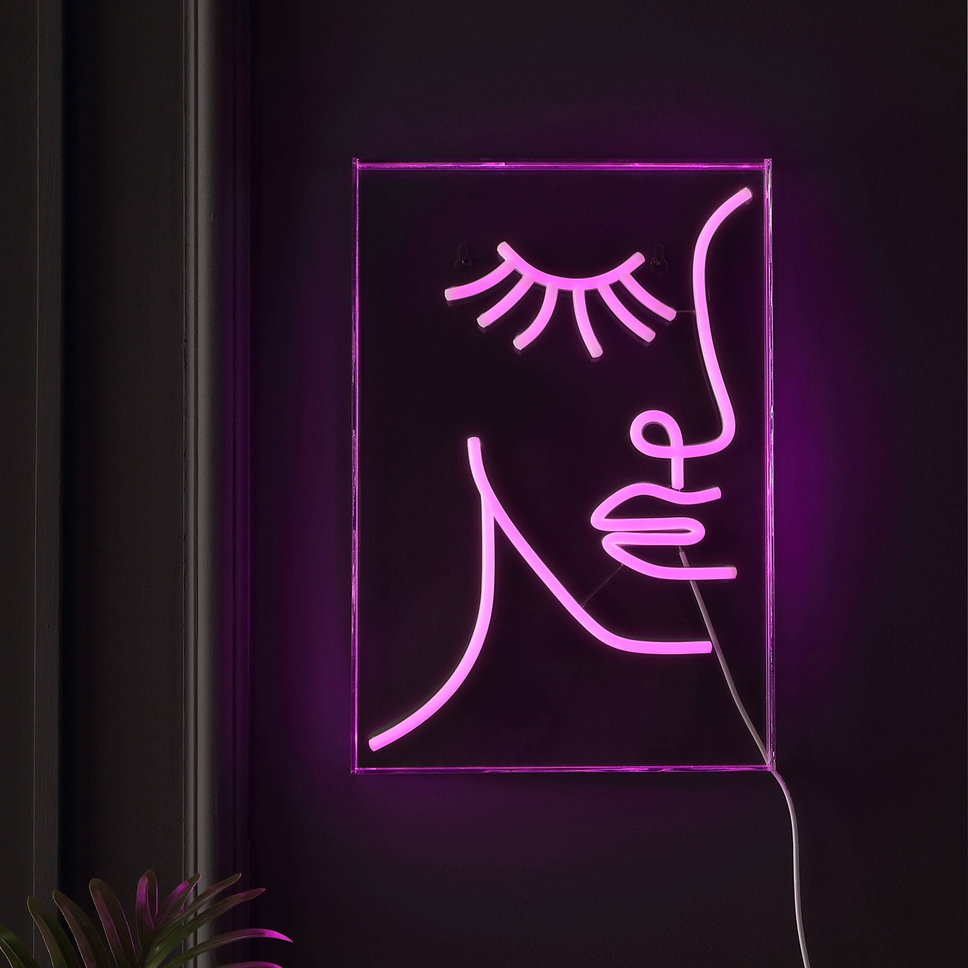 Alt View 5. Jonathan Y - Half-Face 10.3" X 15" Contemporary Glam Acrylic Box USB Operated LED Neon Light, Pink - Pink.