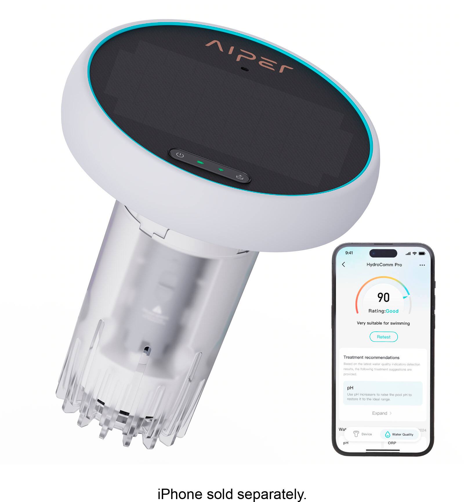 Aper 941 - HydroComm Pro 90 Rating: Good Very suitable for swimming Rotest Treatment recommendations - - - - - qutry c detection - the nnorng r suggestions - - SH LNe 1 esors - ai me poo - - resTre - - me - nerg Expand . Wan Device Y02 Watsr Duality DH ORP iPhone sold separately.