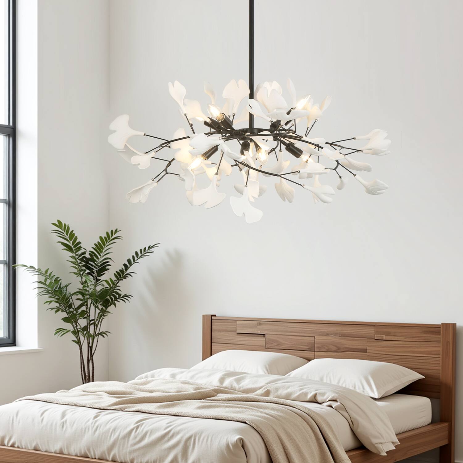 Alt View 3. Umeiluce - 8-Light Luxury Branching Chandelier Ginkgo Lighting - Matte Black.