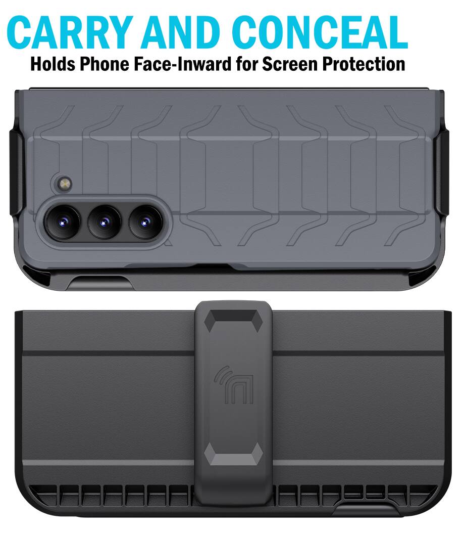 CARRY AND CONCEAL  
Holds Phone Face-Inward for Screen Protection
