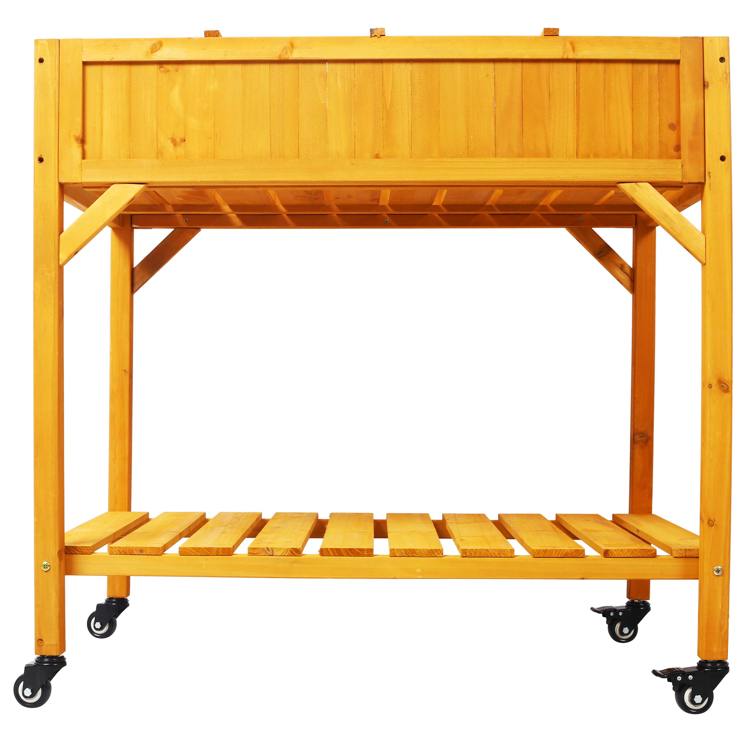 Alt View 2. GOODSILO - Mobile Elevated Garden Bed with Locking Wheels and Storage Shelf - 8 Pocket Wood Planter for Herbs and Vegetables - Brown.