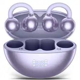 VEAT00L - VEATOOL Clip-On Earbuds, Bluetooth 5.4 Bone Conduction, LED Display, ENC Noise Cancelling, IPX7 Waterproof - Purple