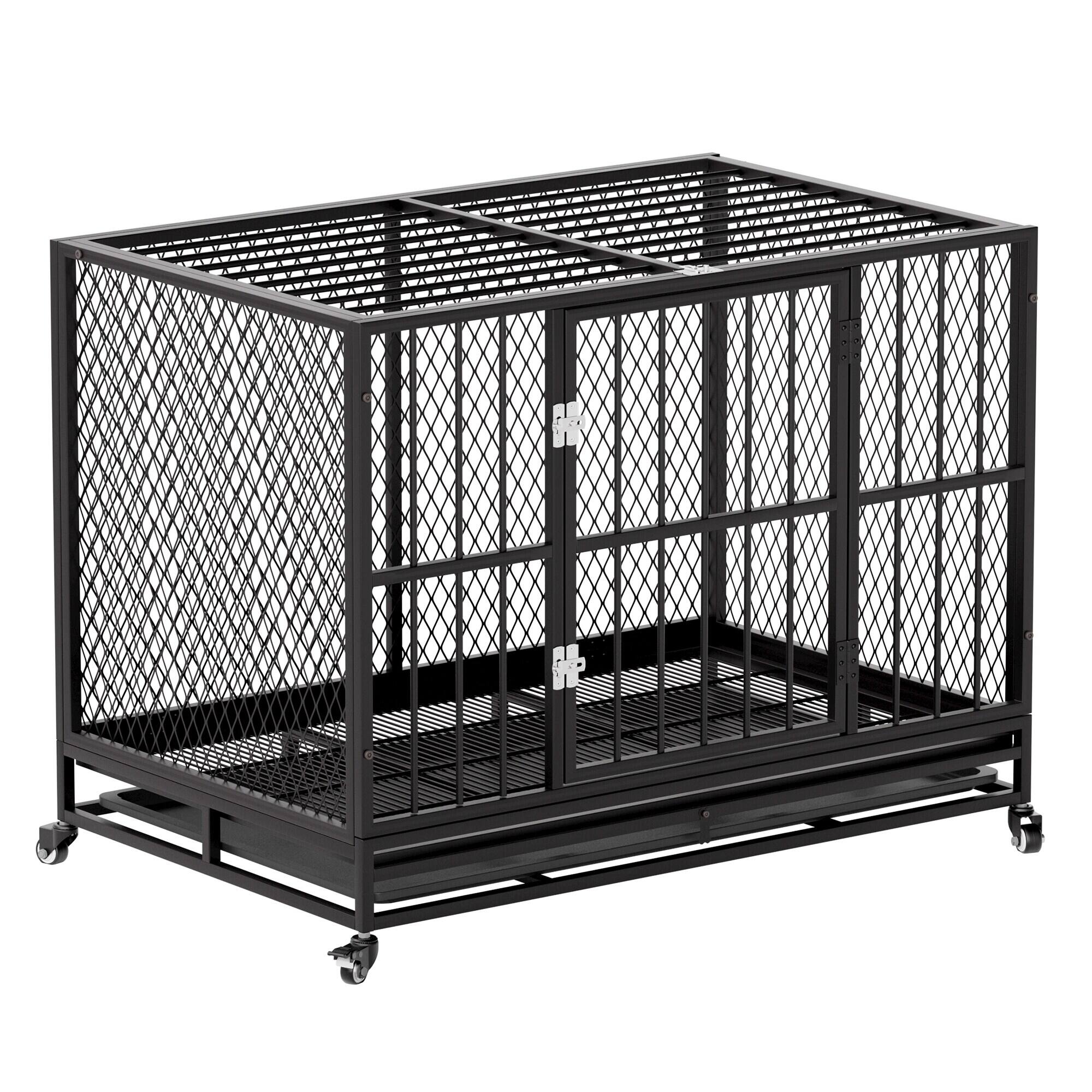 Alt View 6. U-HOMY - Heavy Duty Dog Crate Furniture with Metal Mesh, Removable Tray & Lockable Wheels for Medium and Large Dogs.