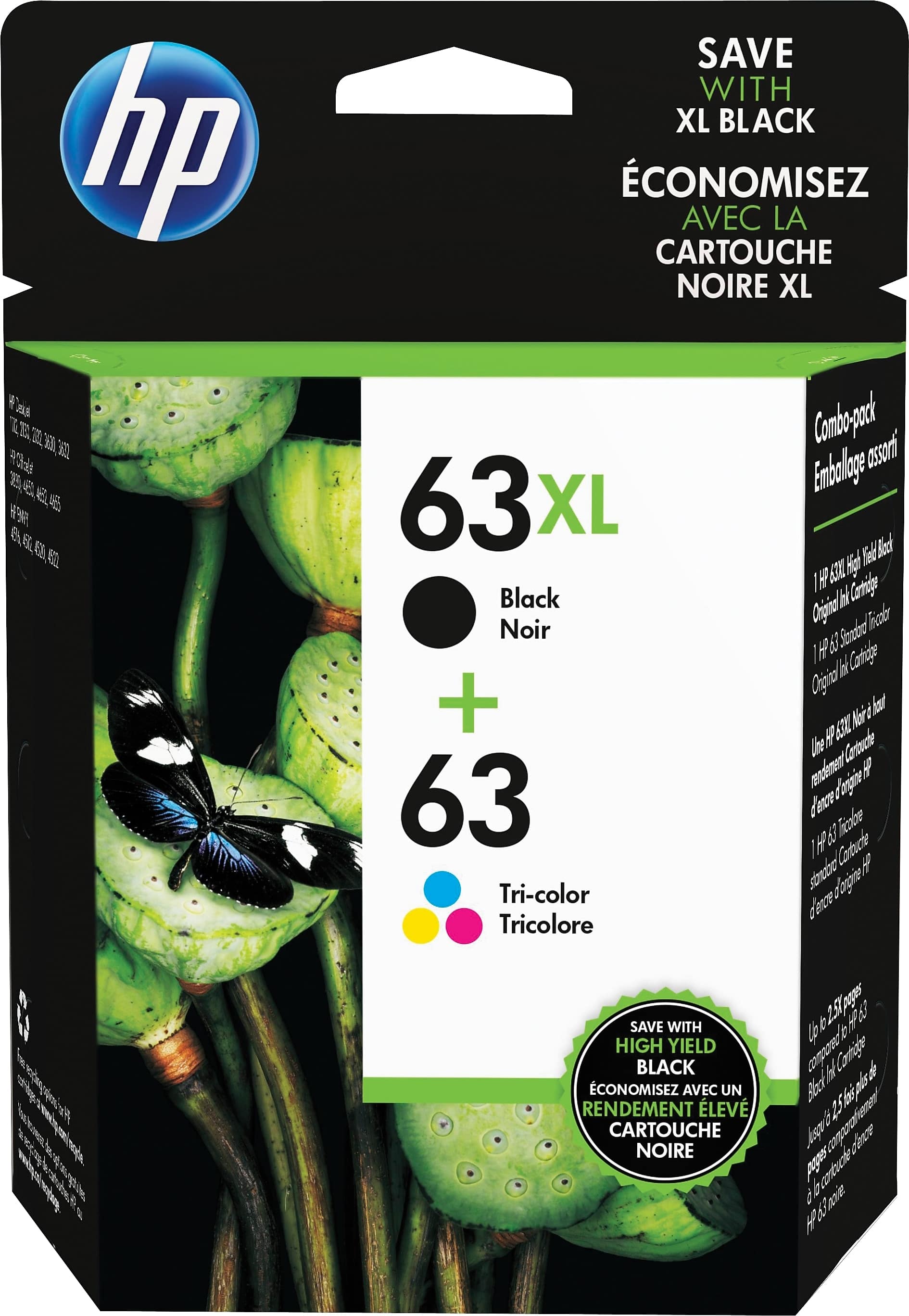 HP - 63XL/63 Multipack Ink Cartridges, 2/Pack (L0R48AN#140) - Black|Tri-color